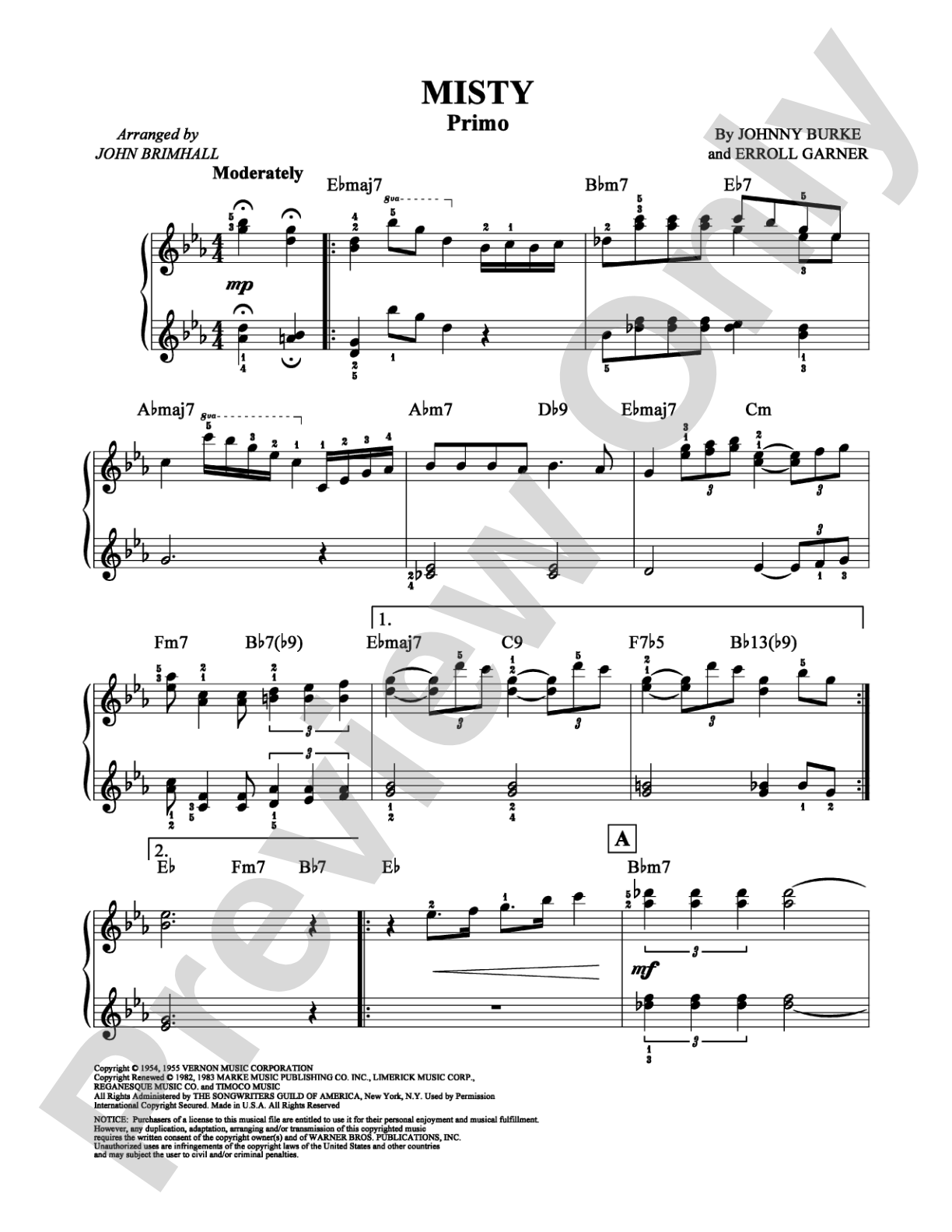 Misty: Piano Duets & Four Hands Digital Sheet Music