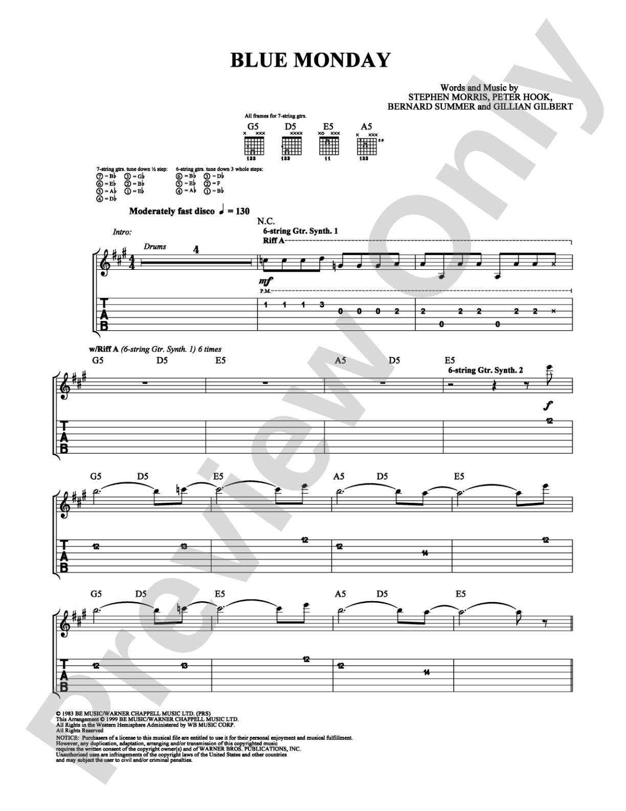 Blue Monday: Guitar TAB Digital Sheet Music
