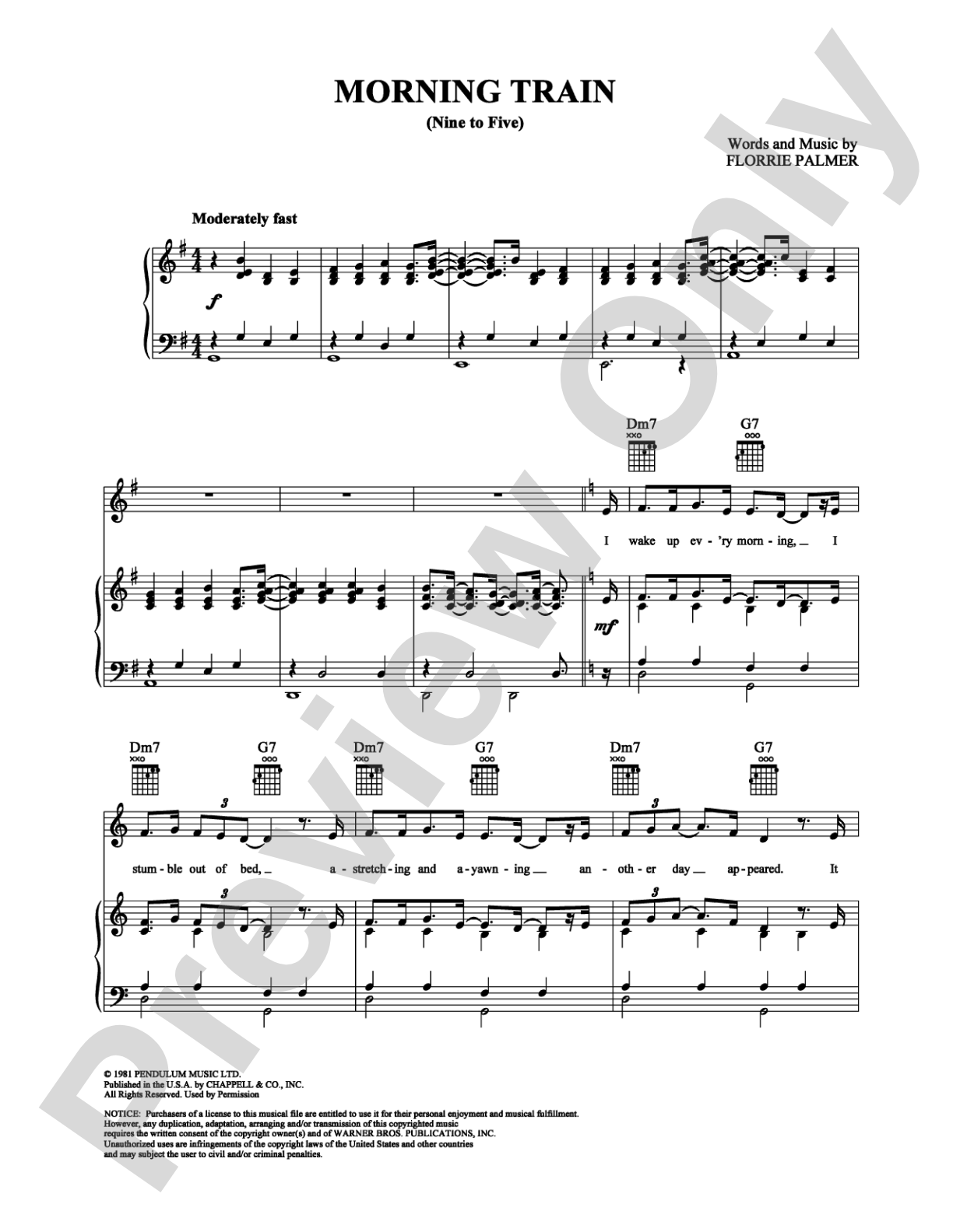 Morning Train (Nine to Five): Piano/Vocal/Chords Digital Sheet Music