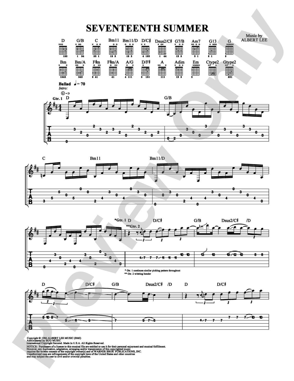 Seventeenth Summer: Guitar TAB Digital Sheet Music