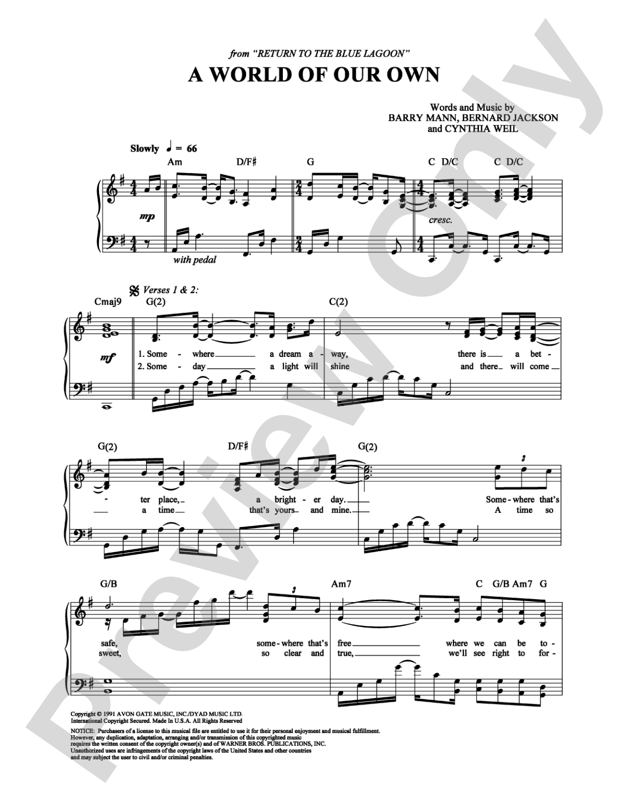 A World of Our Own: Piano/Vocal/Chords Digital Sheet Music