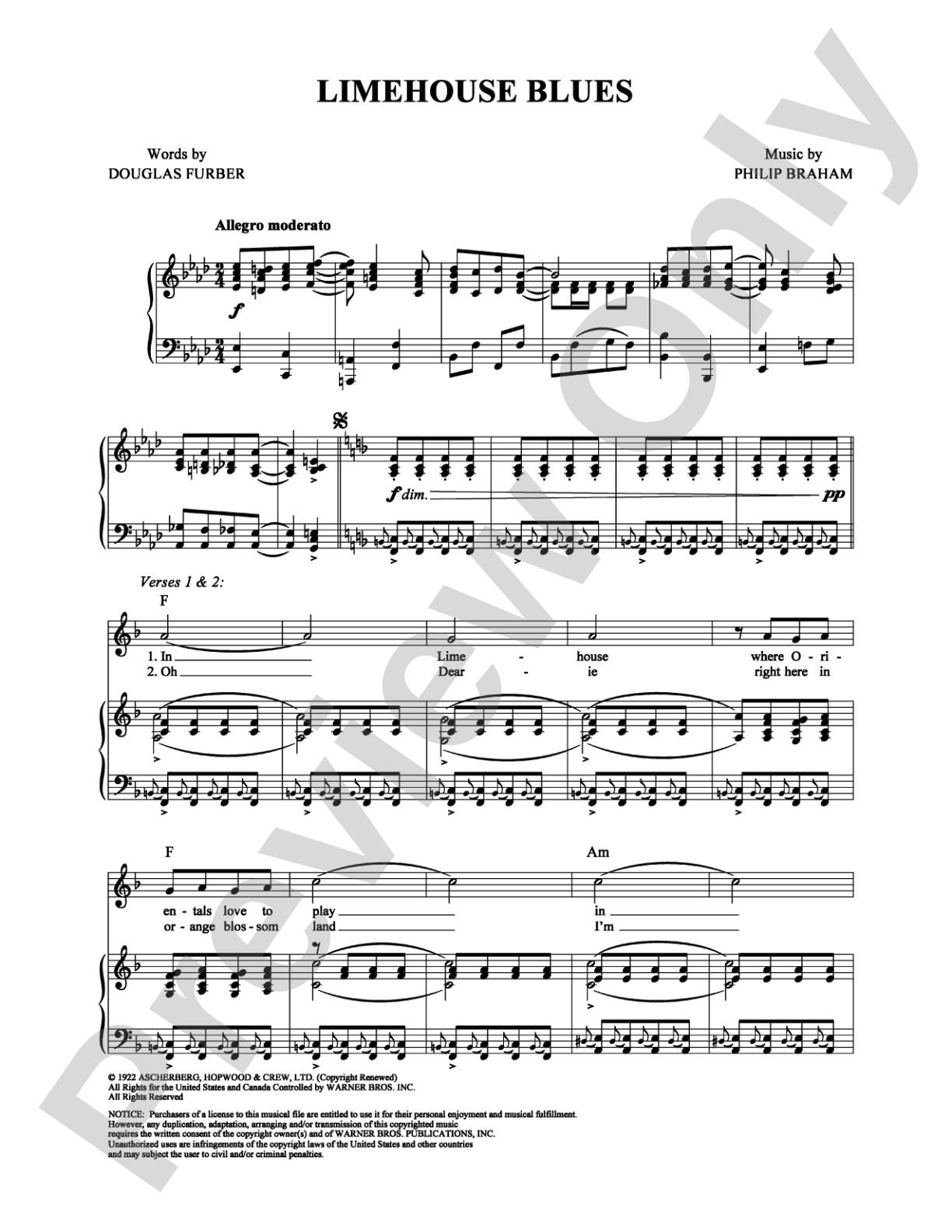 Limehouse Blues: Piano/Vocal/Chords Digital Sheet Music
