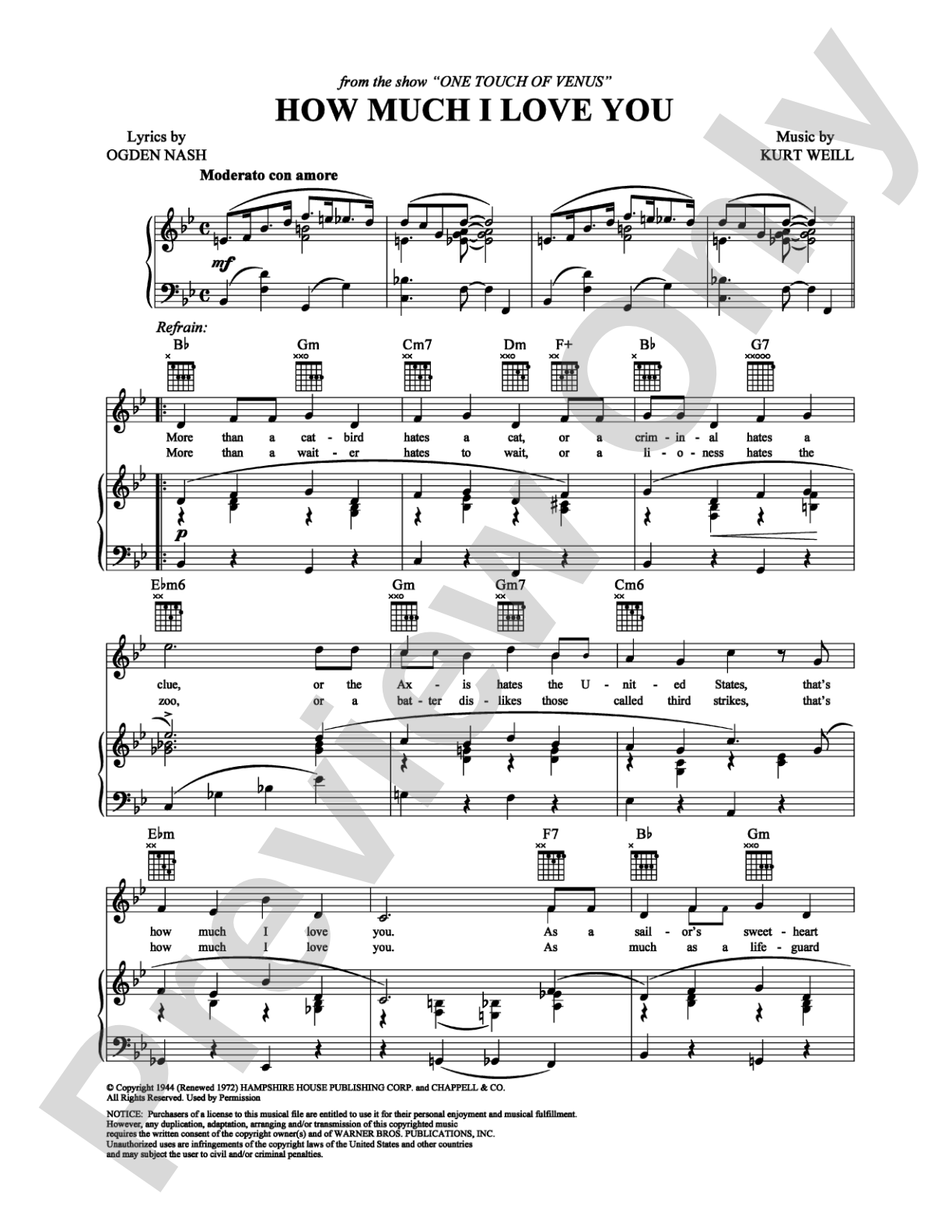 How Much I Love You: Piano/Vocal/Chords Digital Sheet Music