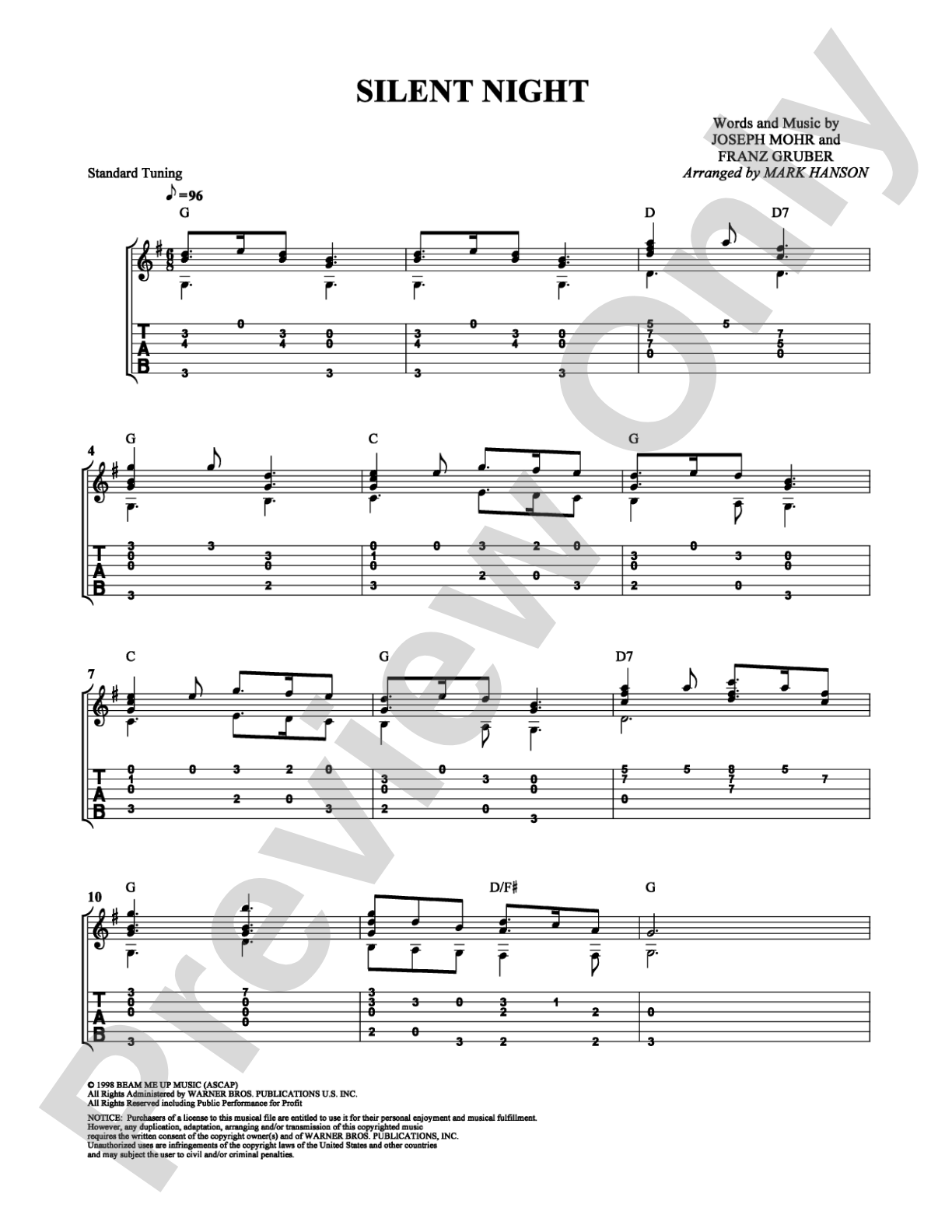 Silent Night: Guitar TAB Digital Sheet Music