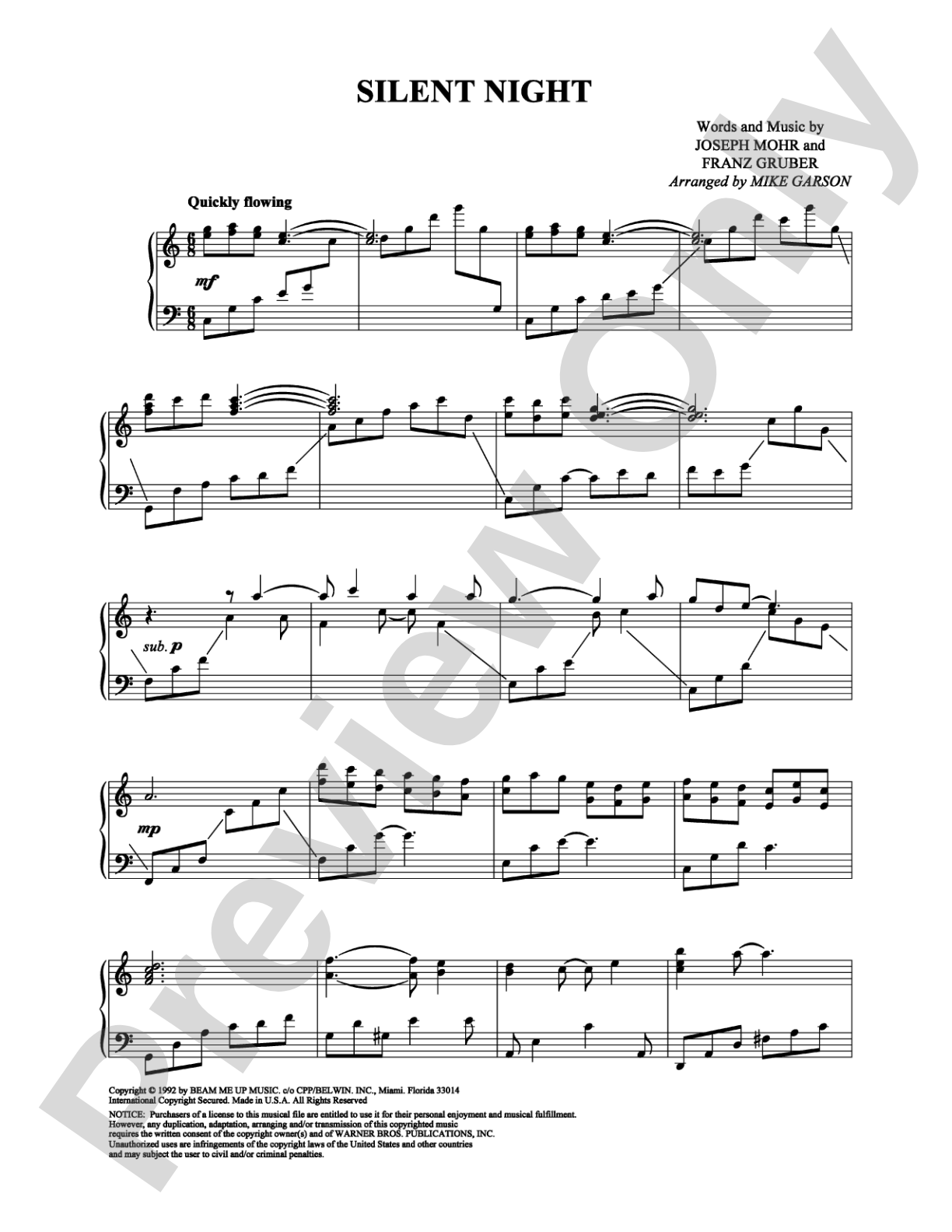 Silent Night: Piano Digital Sheet Music