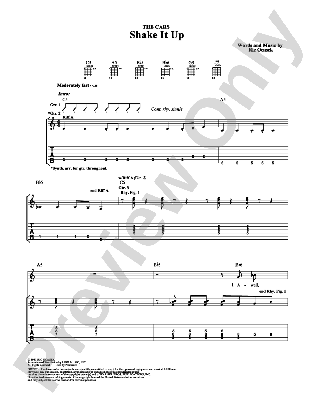 Shake It Up: Guitar TAB Digital Sheet Music