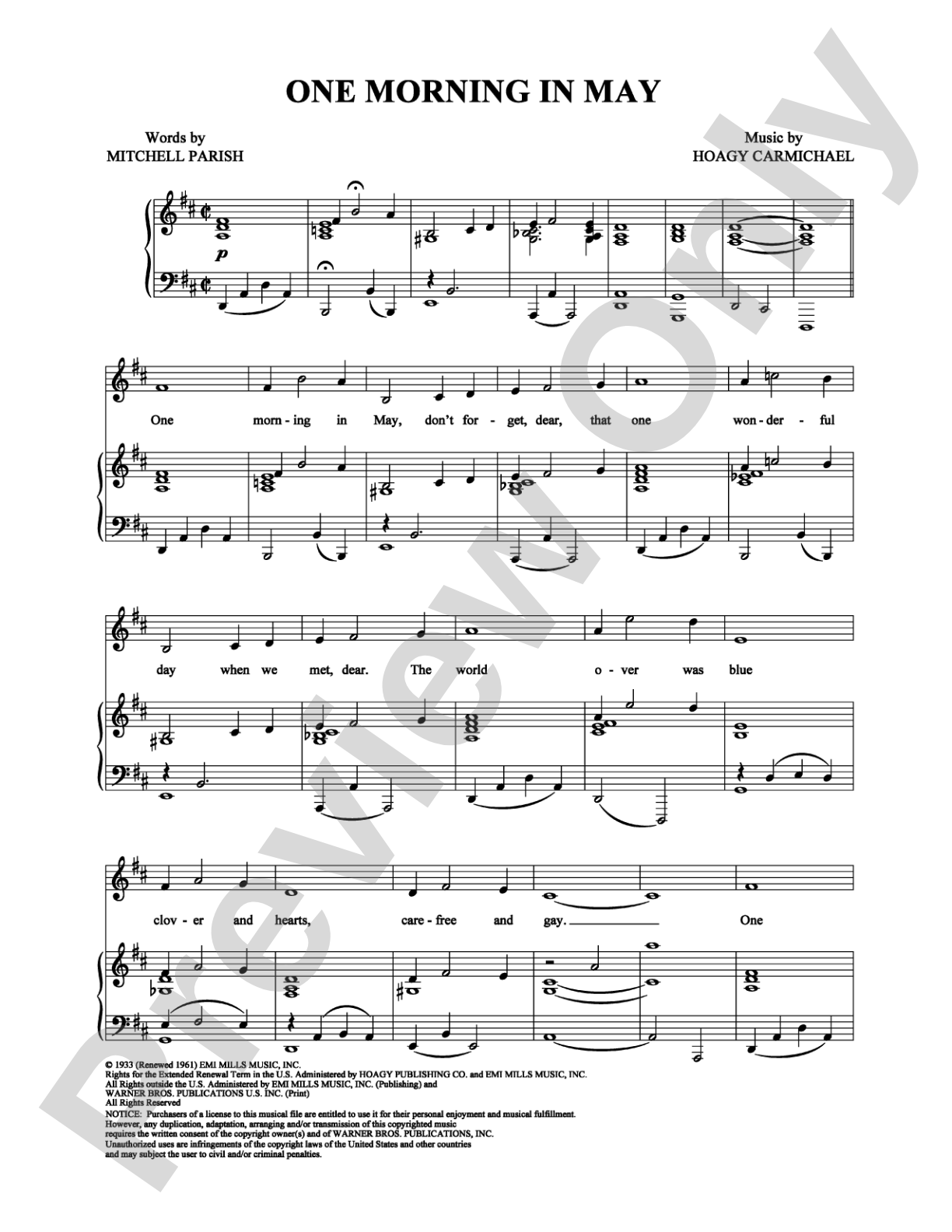 One Morning in May: Piano/Vocal/Chords Digital Sheet Music