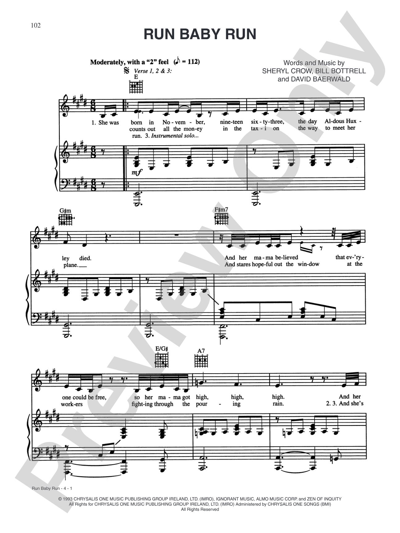 Run Baby Run: Piano/Vocal/Chords Digital Sheet Music