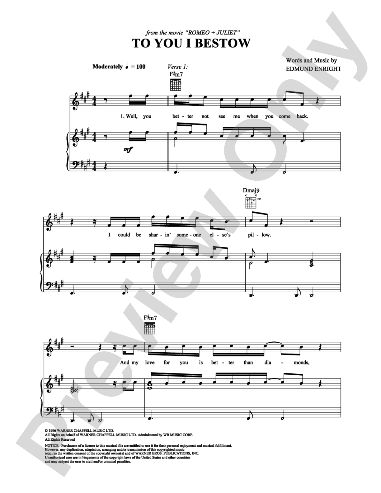 To You I Bestow: Piano/Vocal/Chords Digital Sheet Music
