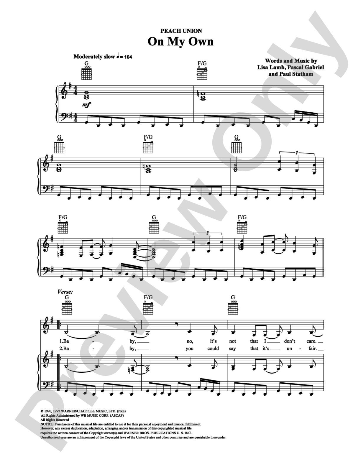 On My Own: Piano/Vocal/Chords Digital Sheet Music