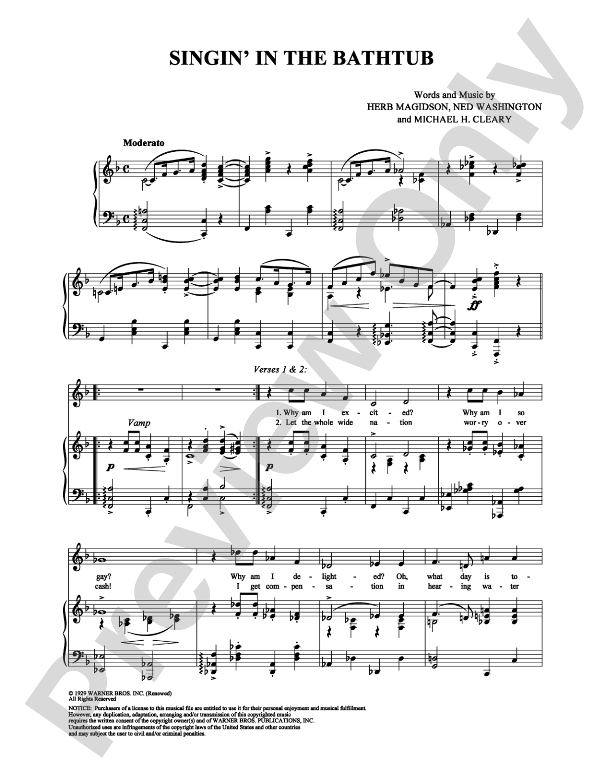 Singin' In the Bathtub: Piano/Vocal/Chords Digital Sheet Music