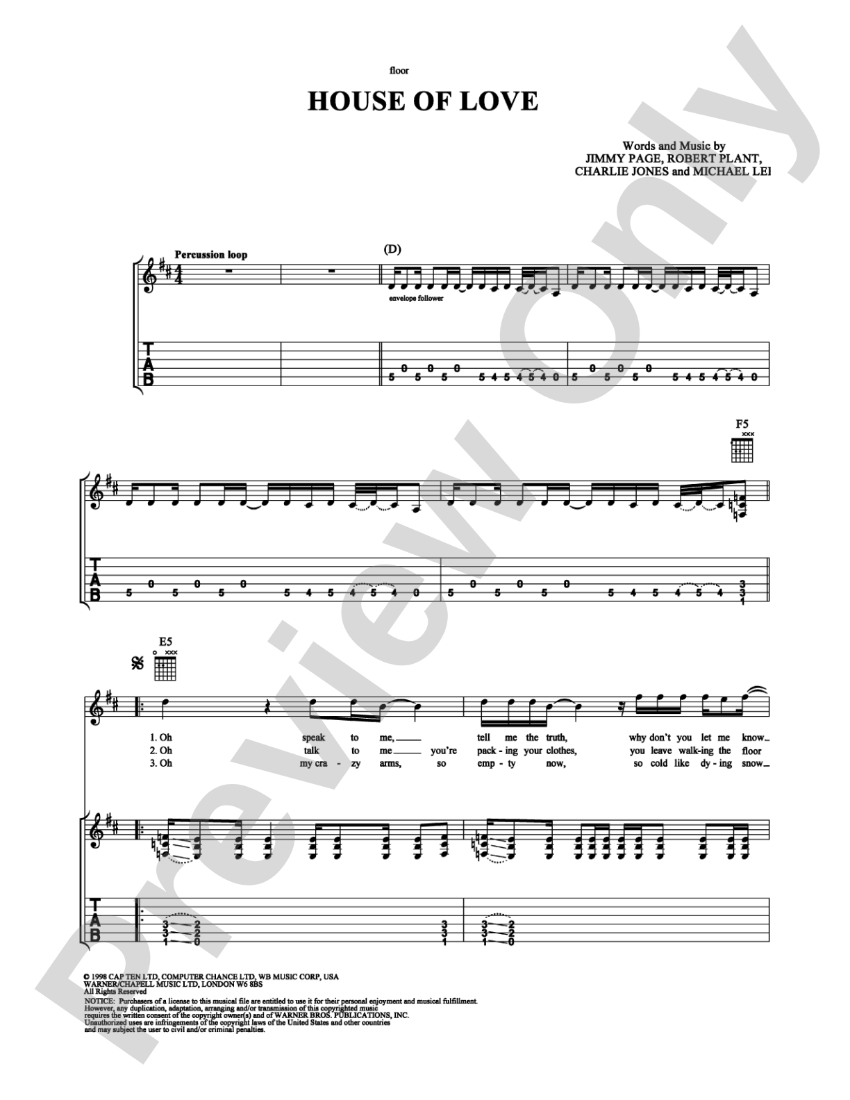 House of Love: Guitar TAB Digital Sheet Music