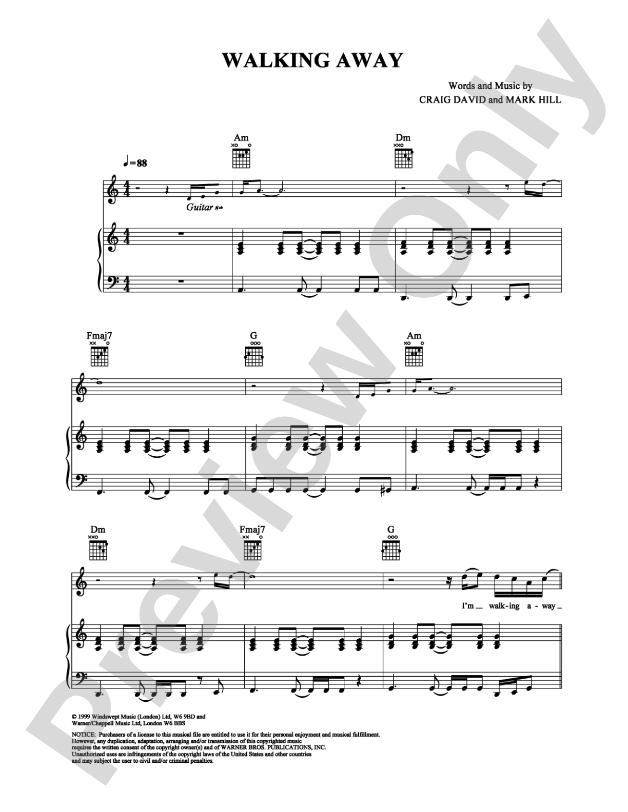 Walking Away: Piano/Vocal/Chords Digital Sheet Music
