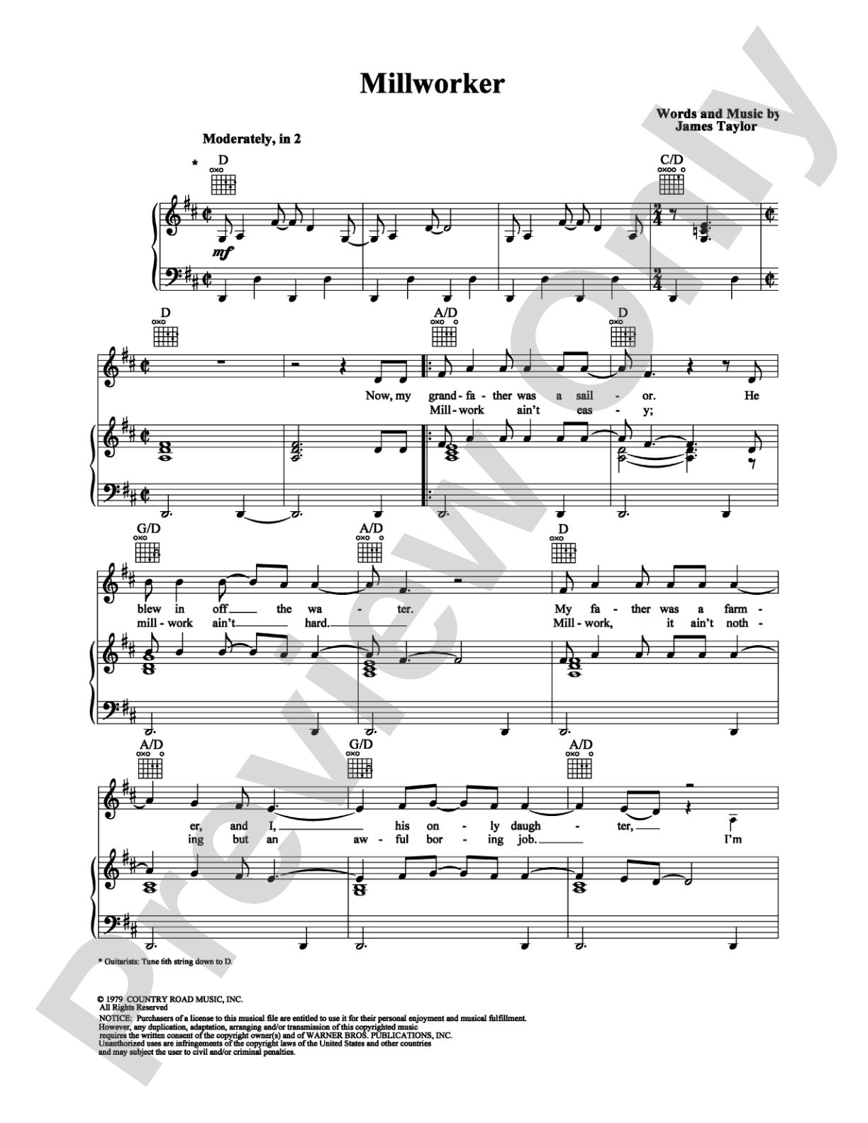 Millworker: Piano/Vocal/Chords Digital Sheet Music
