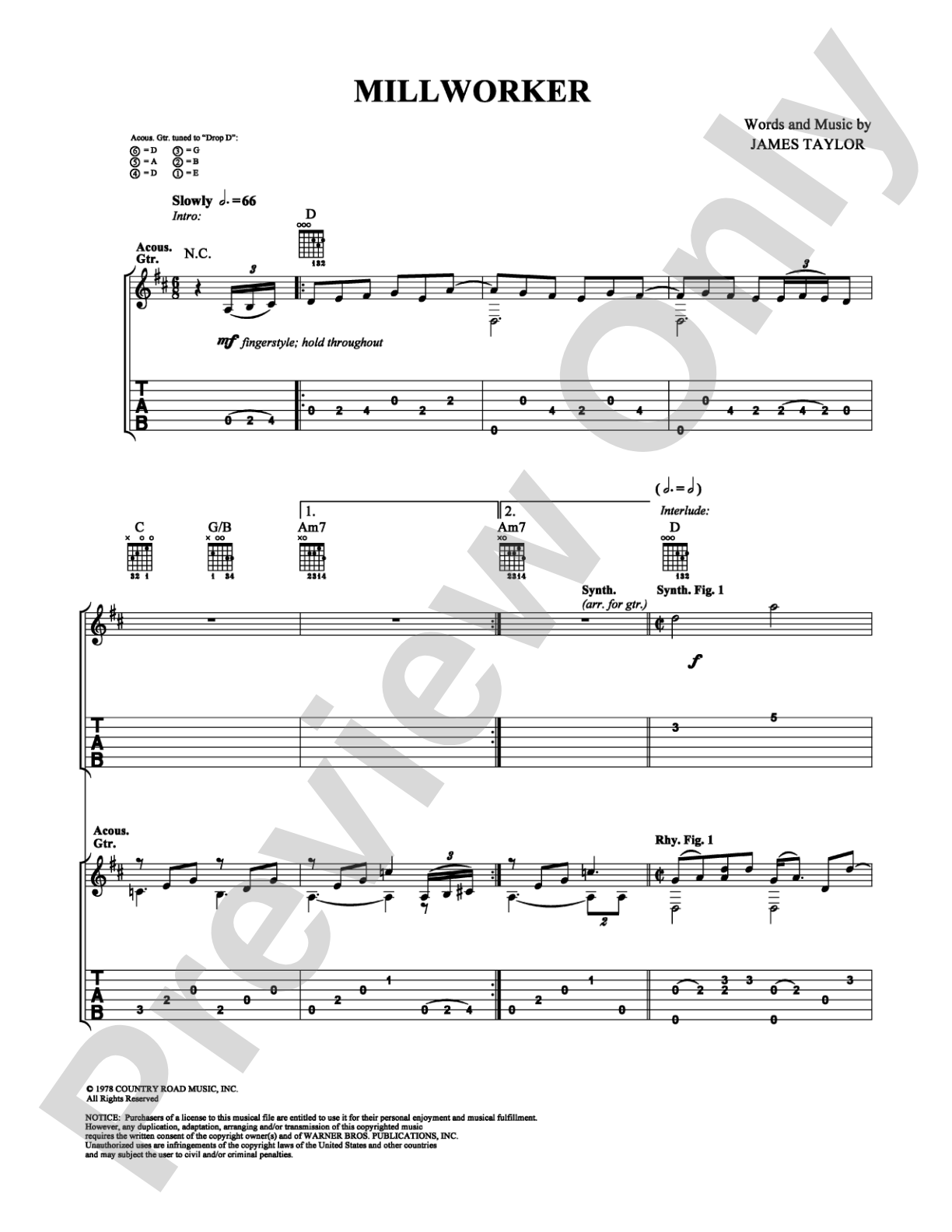 Millworker: Guitar TAB Digital Sheet Music