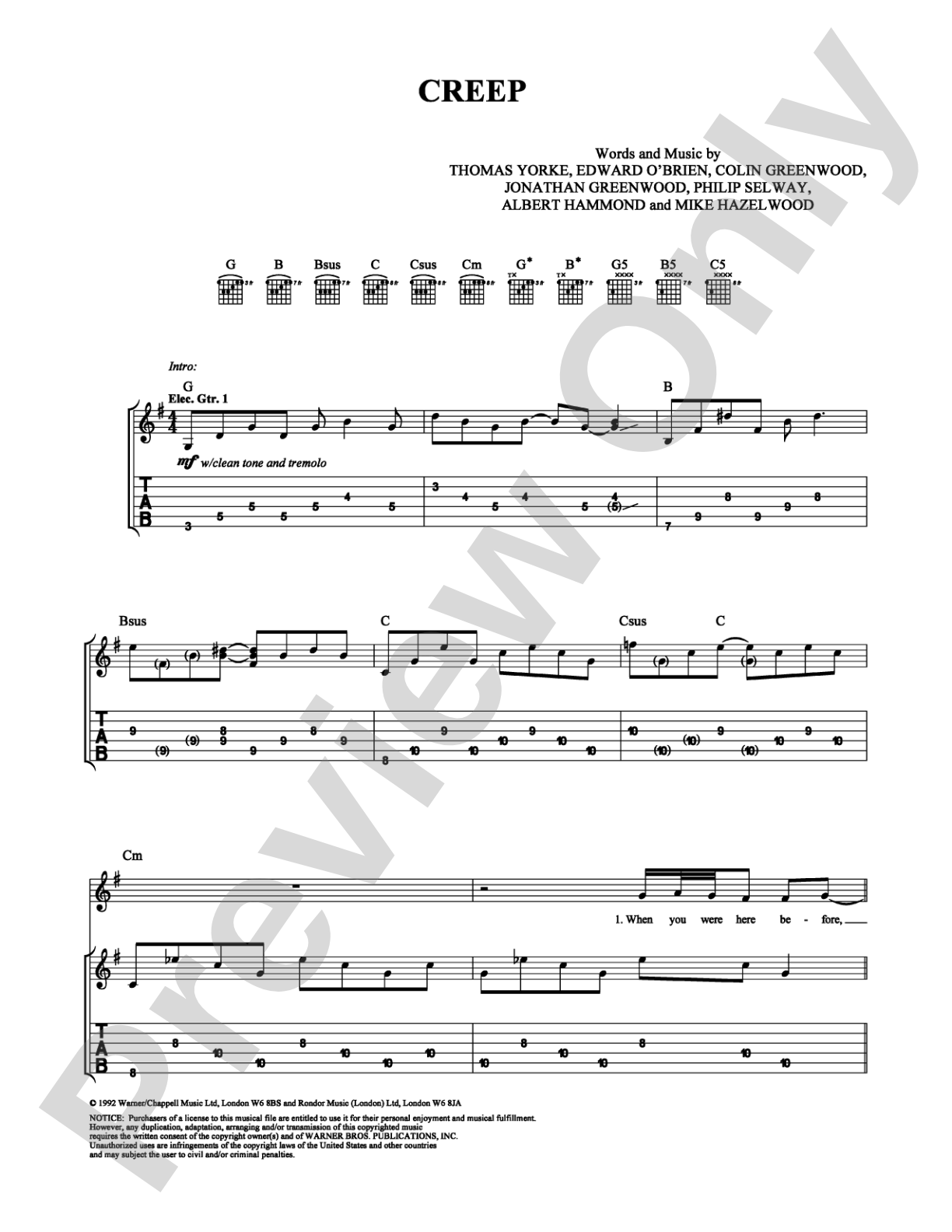 Creep: Guitar TAB Digital Sheet Music