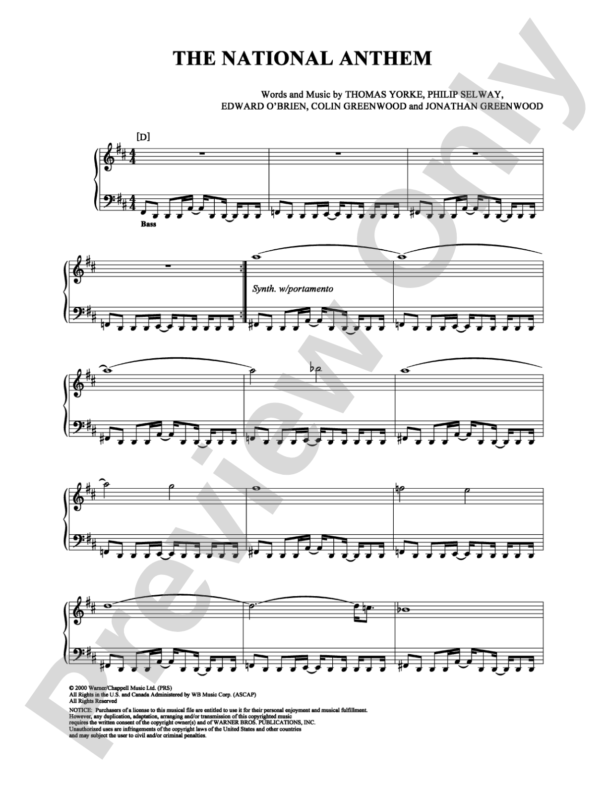 The National Anthem: Piano/Vocal/Chords Digital Sheet Music