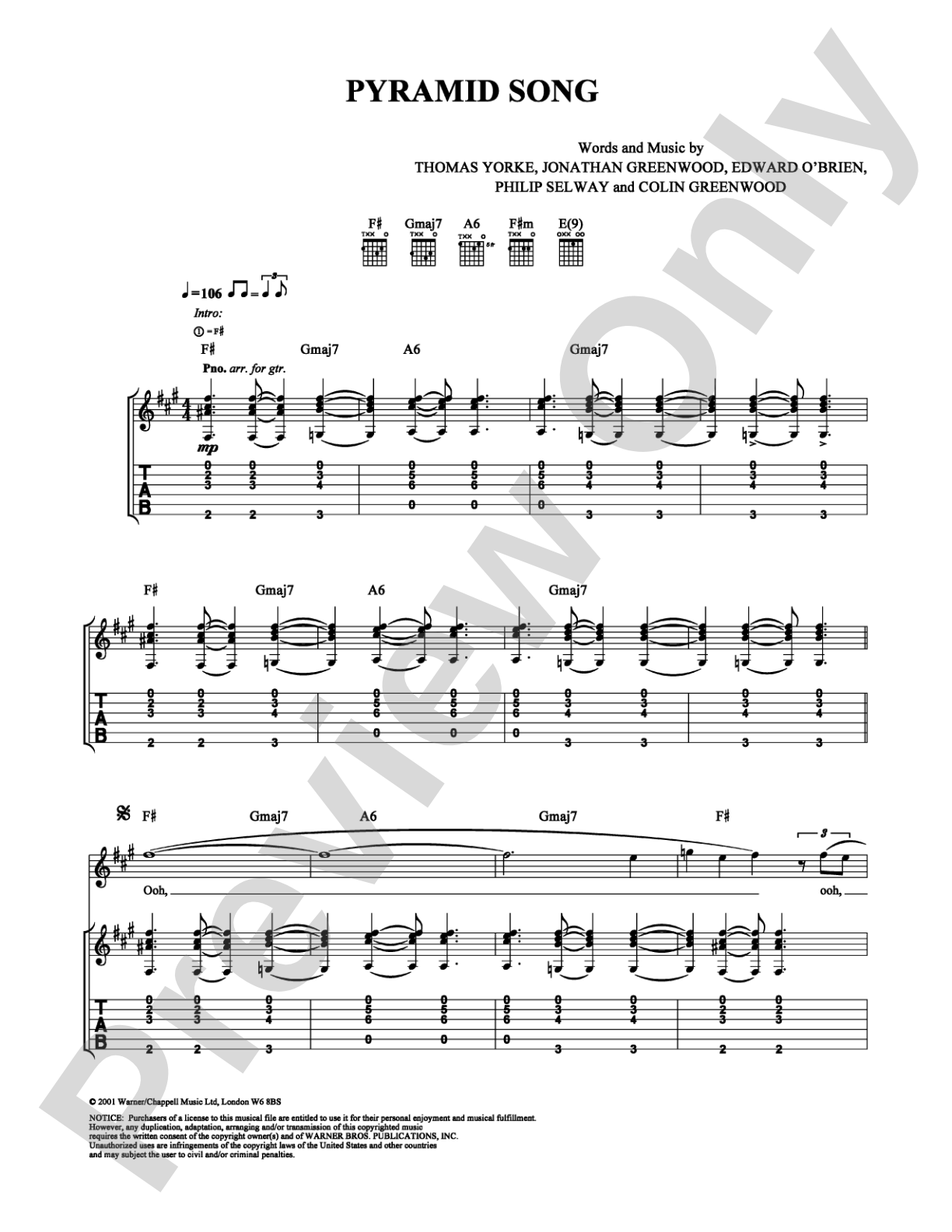 Pyramid Song: Guitar TAB Digital Sheet Music