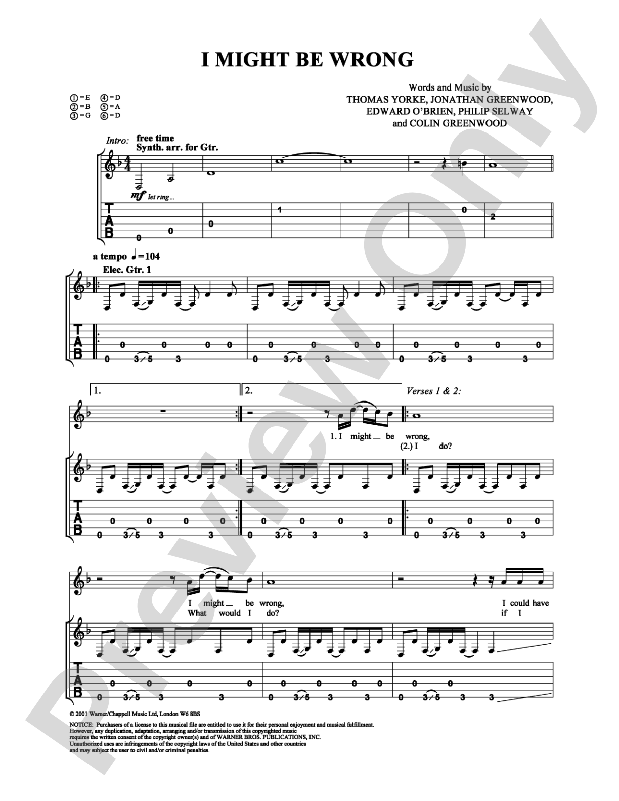 I Might Be Wrong: Guitar TAB Digital Sheet Music