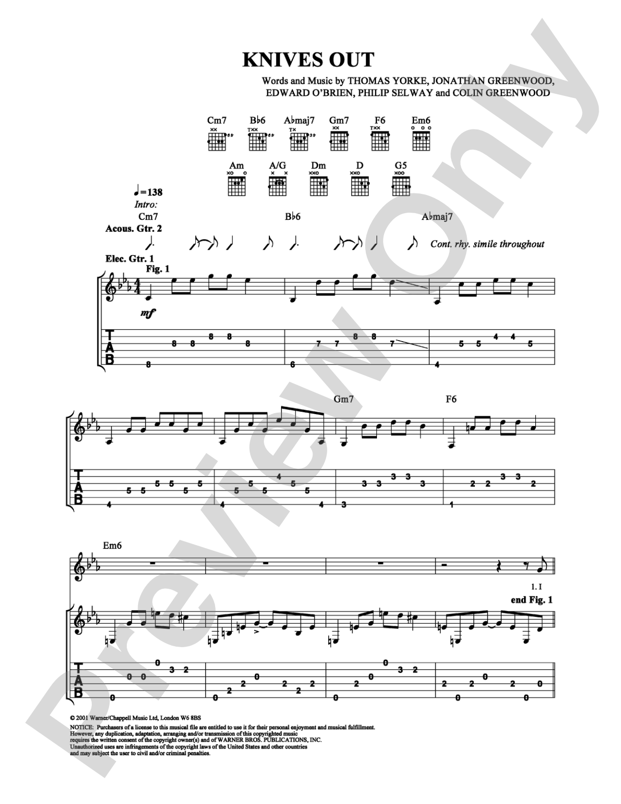 Knives Out: Guitar TAB Digital Sheet Music