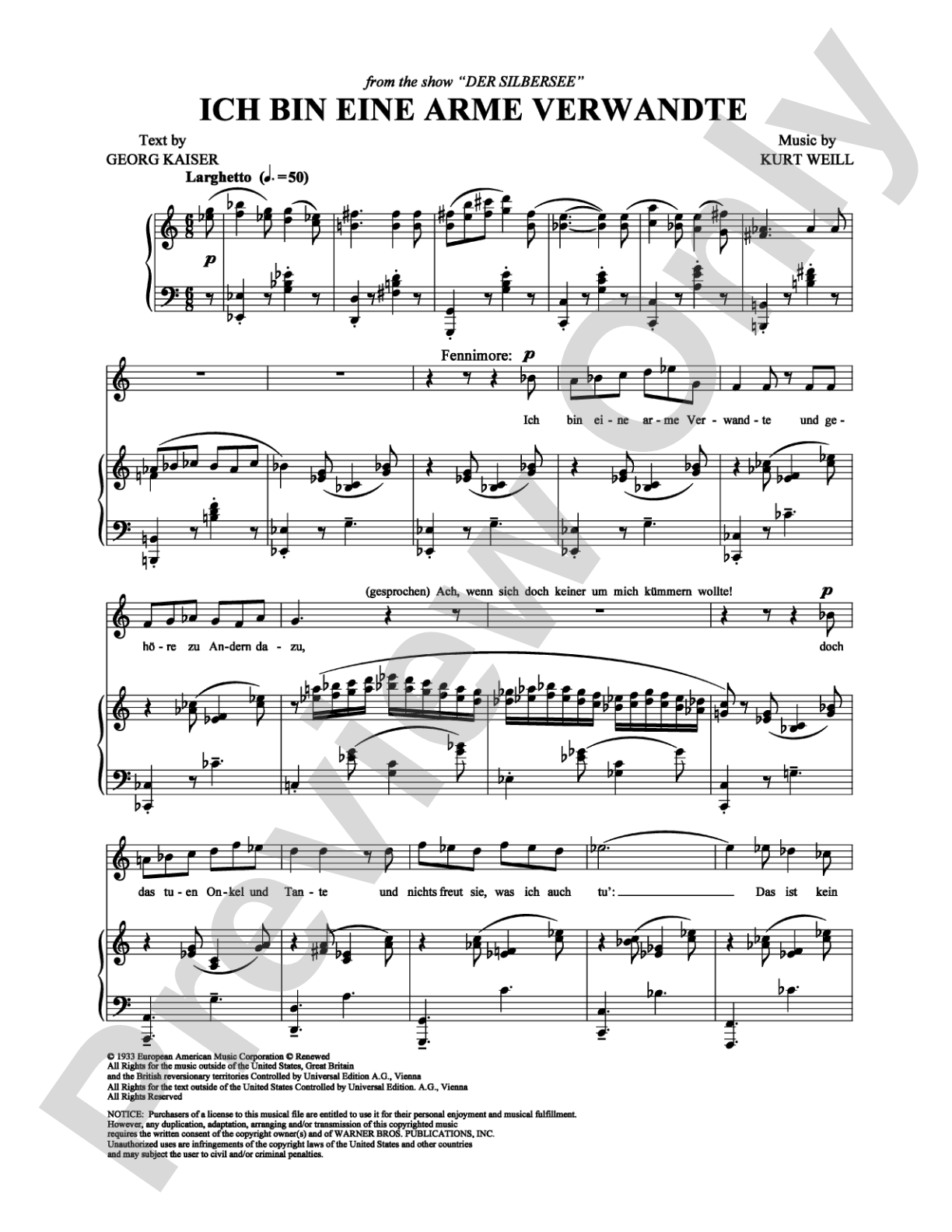 Ich bin eine arme Verwandte: Piano/Vocal/Chords Digital Sheet Music