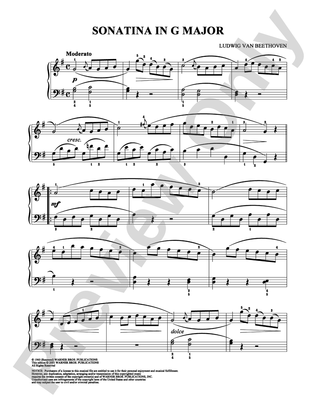 Sonatina in G Major: Easy Piano Digital Sheet Music