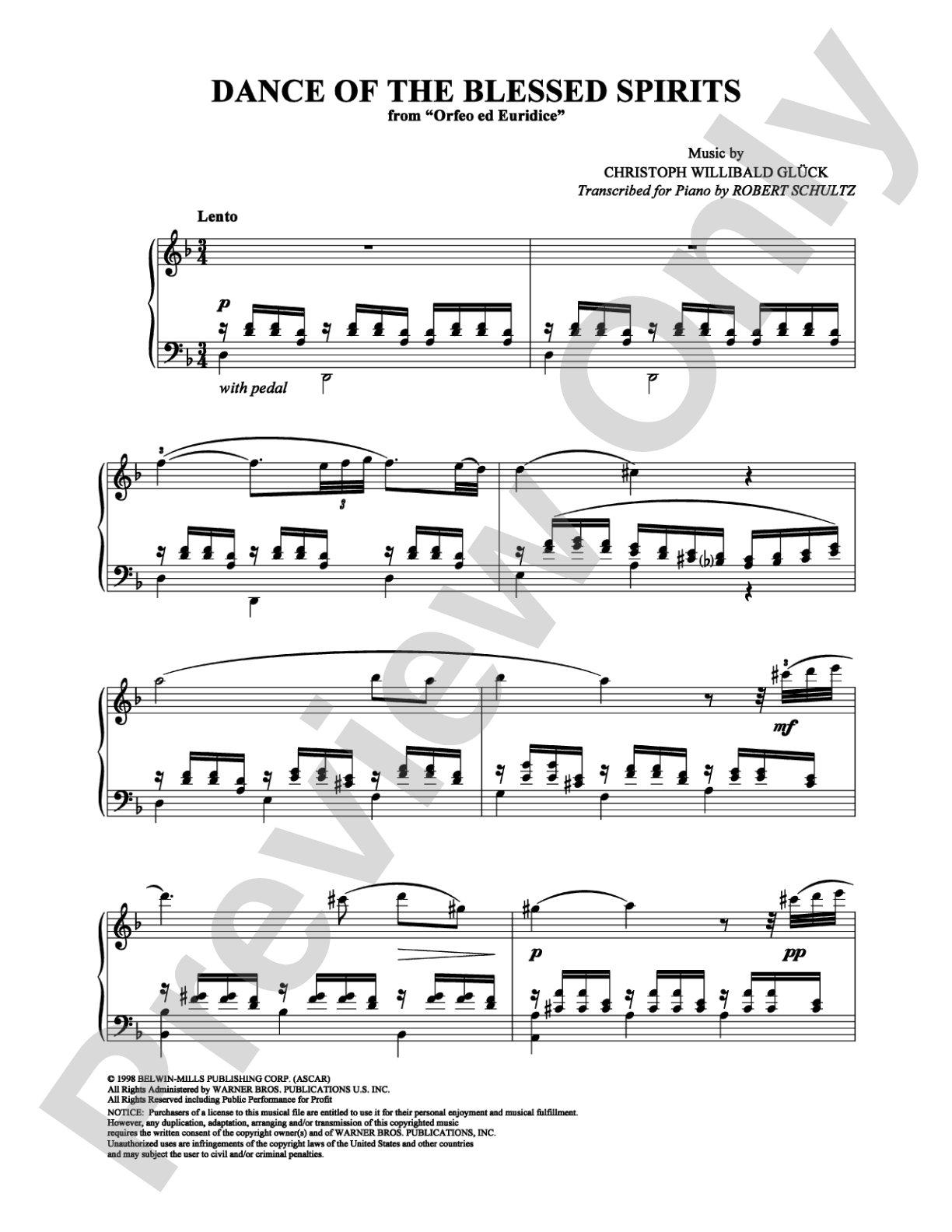 Dance of the Blessed Spirits  (from Orfeo ed Euridice): Piano Digital Sheet Music