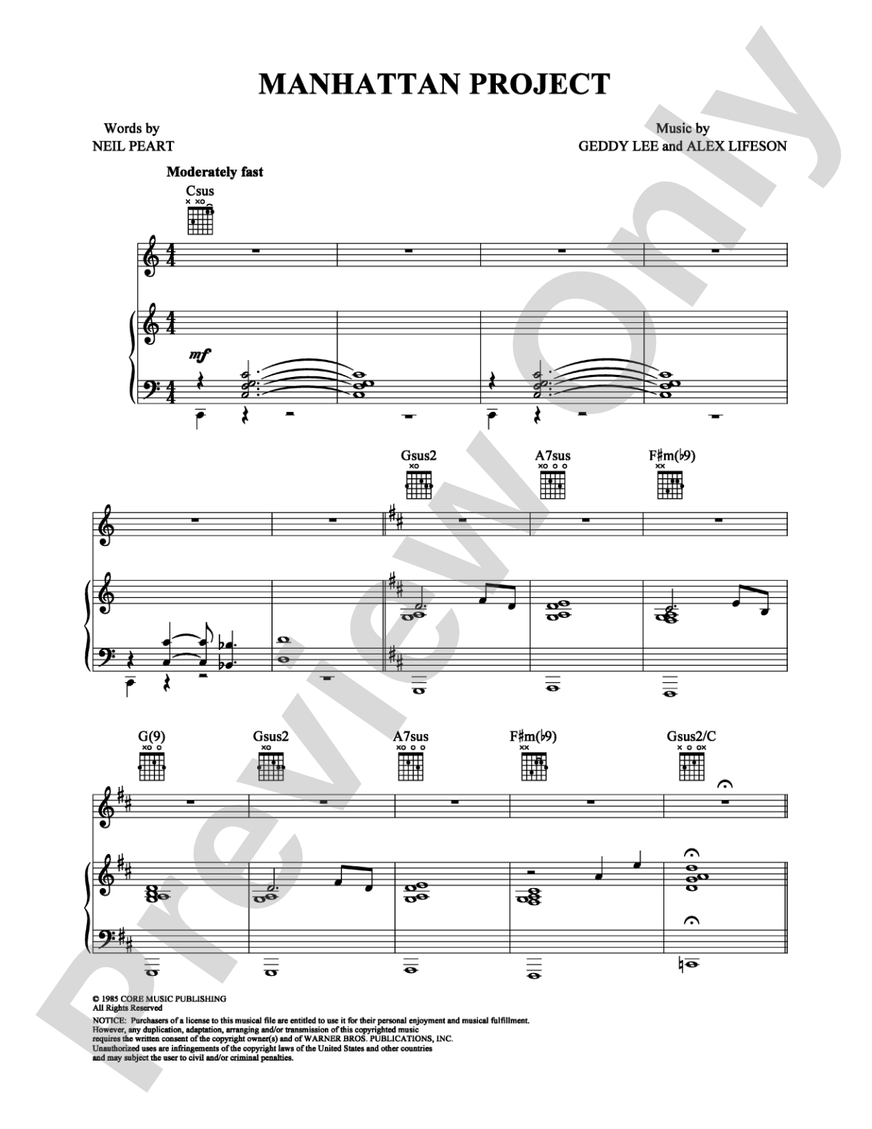 Manhattan Project: Piano/Vocal/Chords Digital Sheet Music