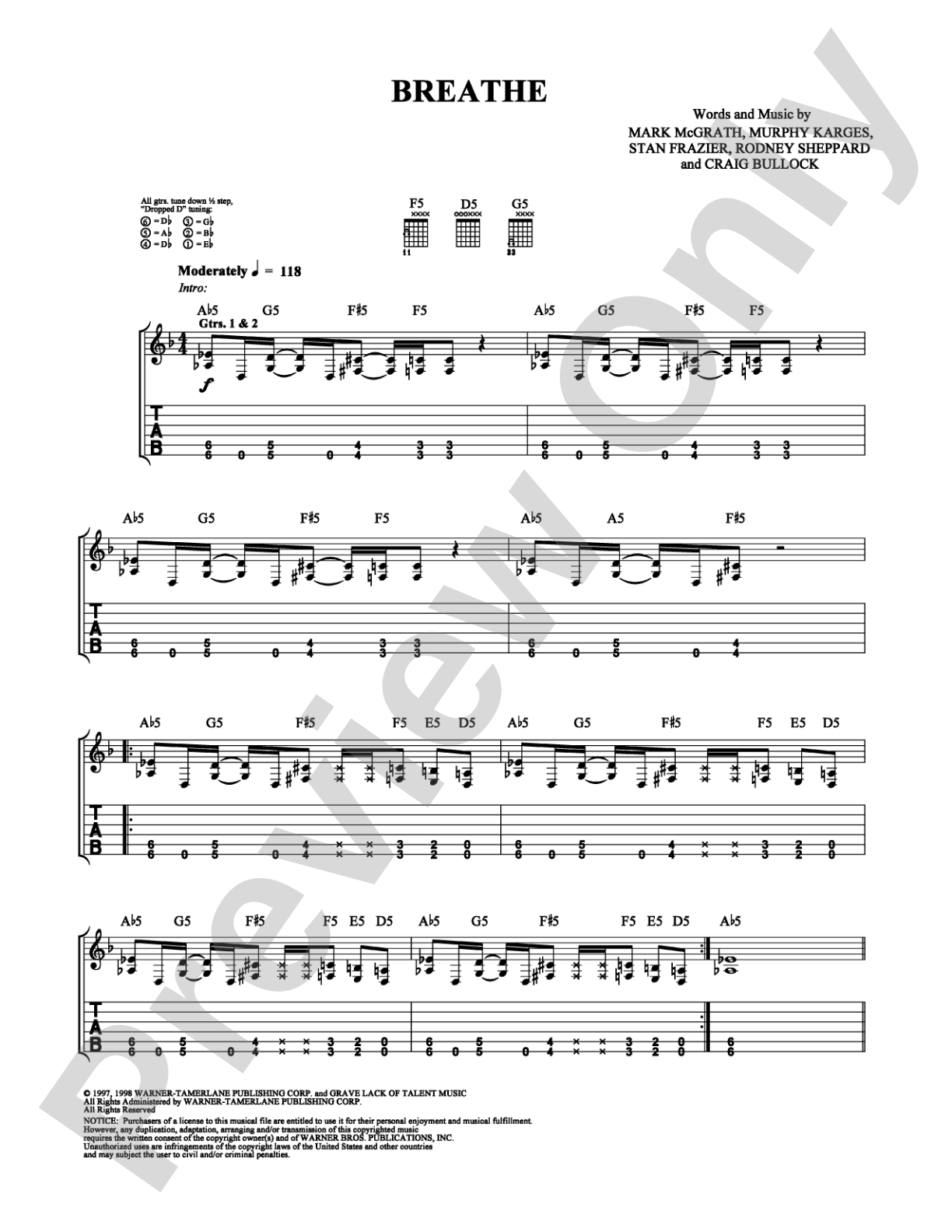 Breathe: Guitar TAB Digital Sheet Music