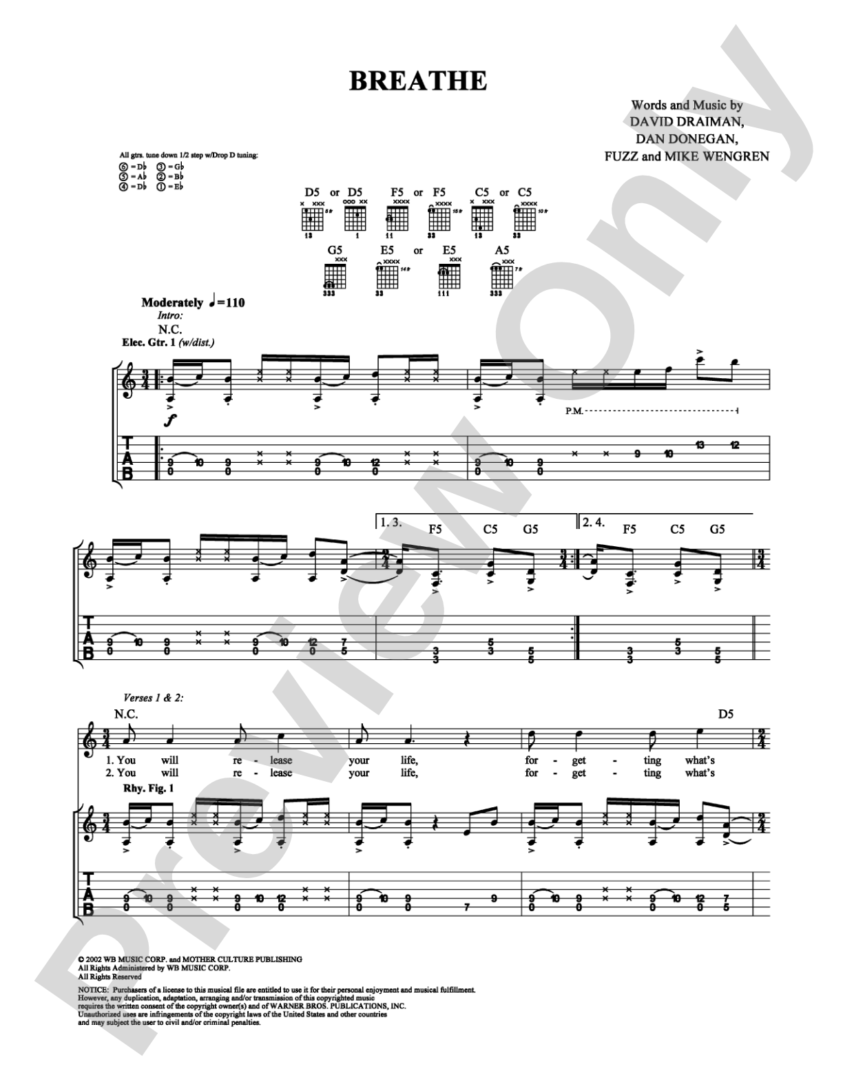 Breathe: Guitar TAB Digital Sheet Music