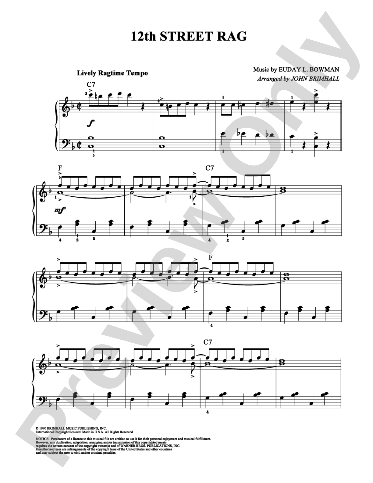 12th Street Rag: Easy Piano Digital Sheet Music