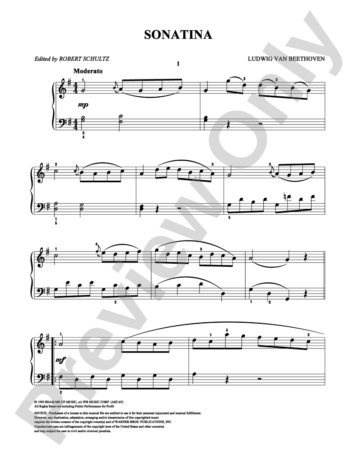 Sonatina: Easy Piano Digital Sheet Music