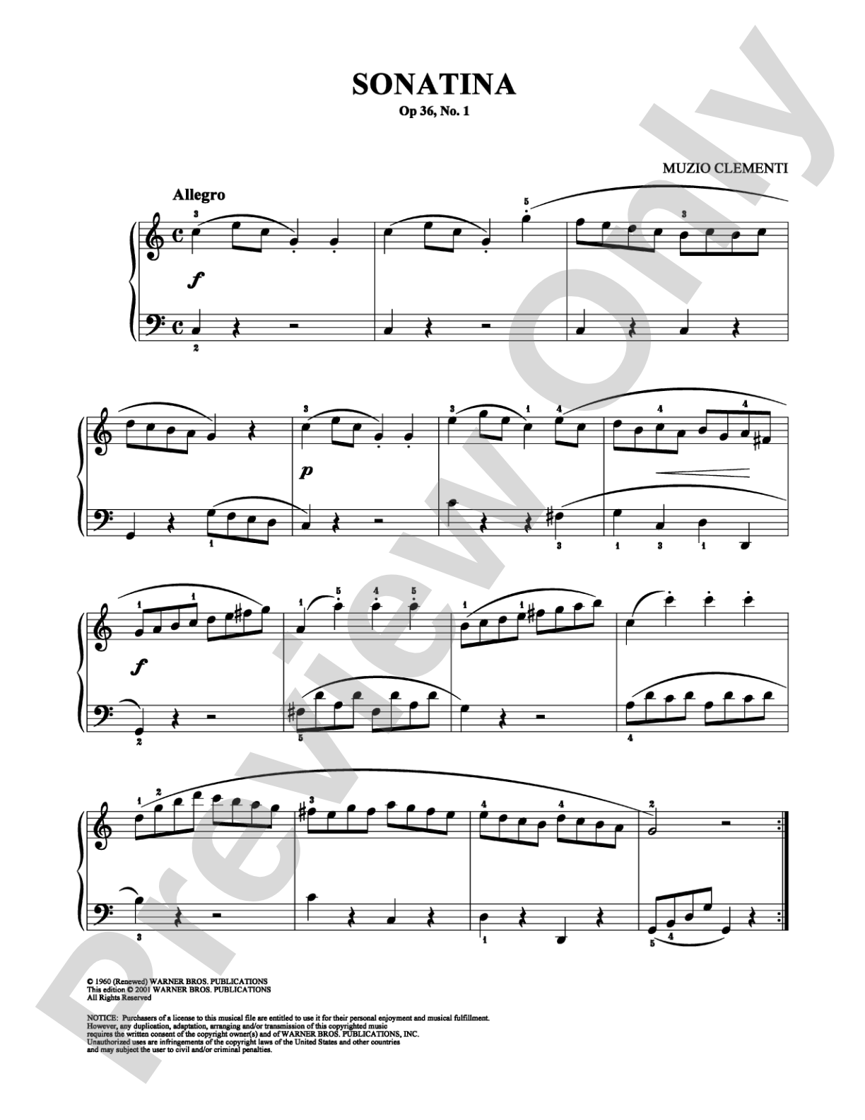 Sonatina: Easy Piano Digital Sheet Music