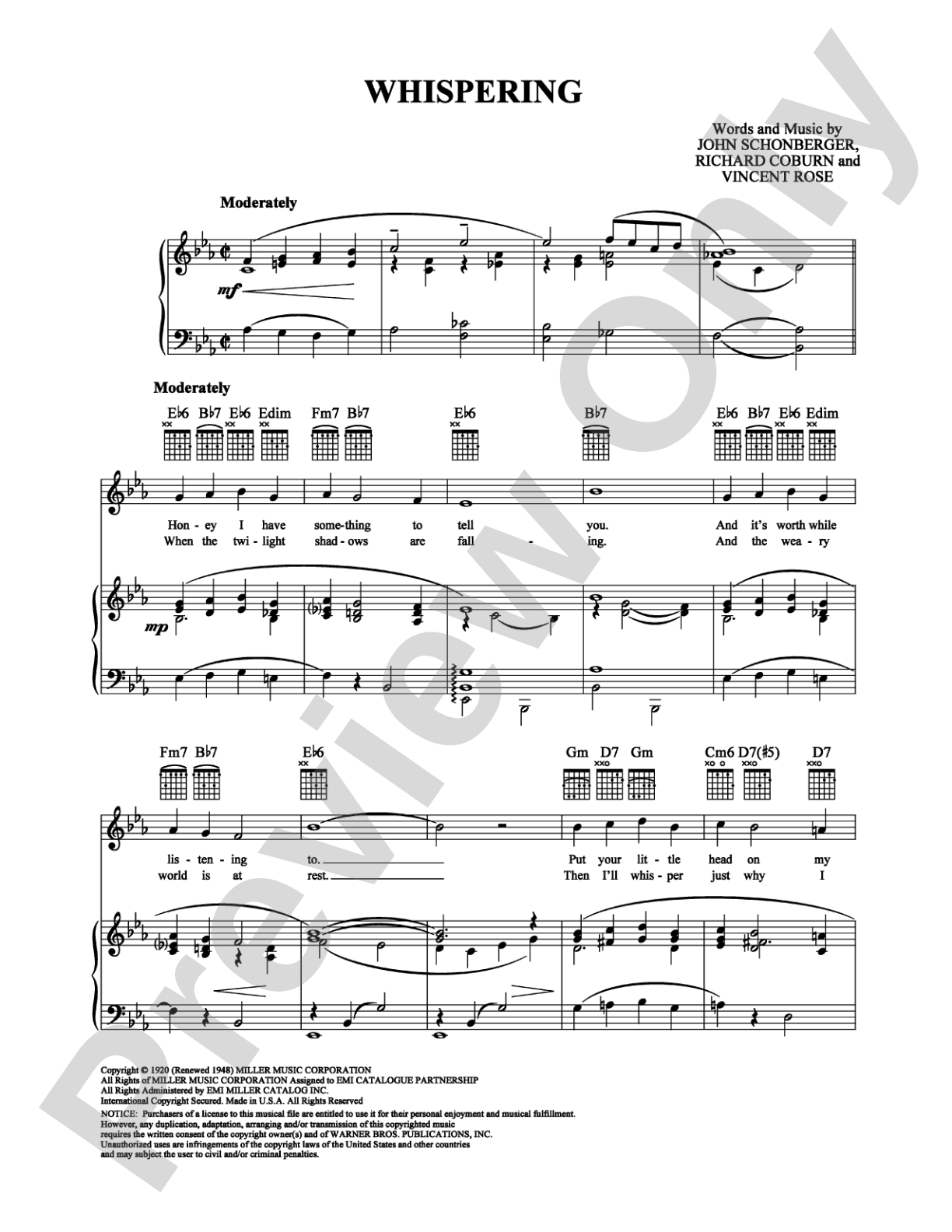 Whispering: Piano/Vocal/Chords Digital Sheet Music