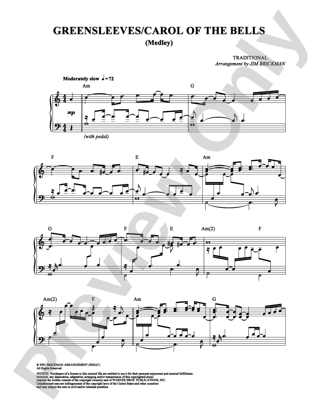 Greensleeves/Carol of the Bells (Medley): Piano Digital Sheet Music