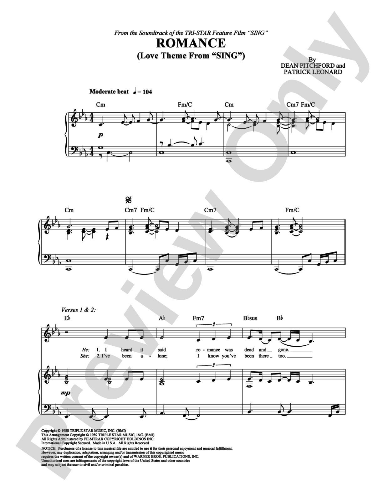Romance: Piano/Vocal/Chords Digital Sheet Music