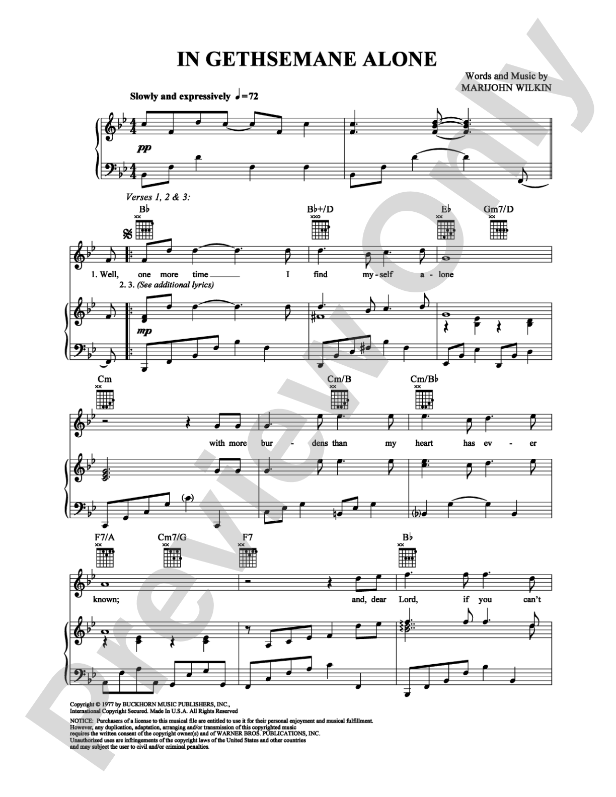 In Gethsemane Alone: Piano/Vocal/Chords Digital Sheet Music