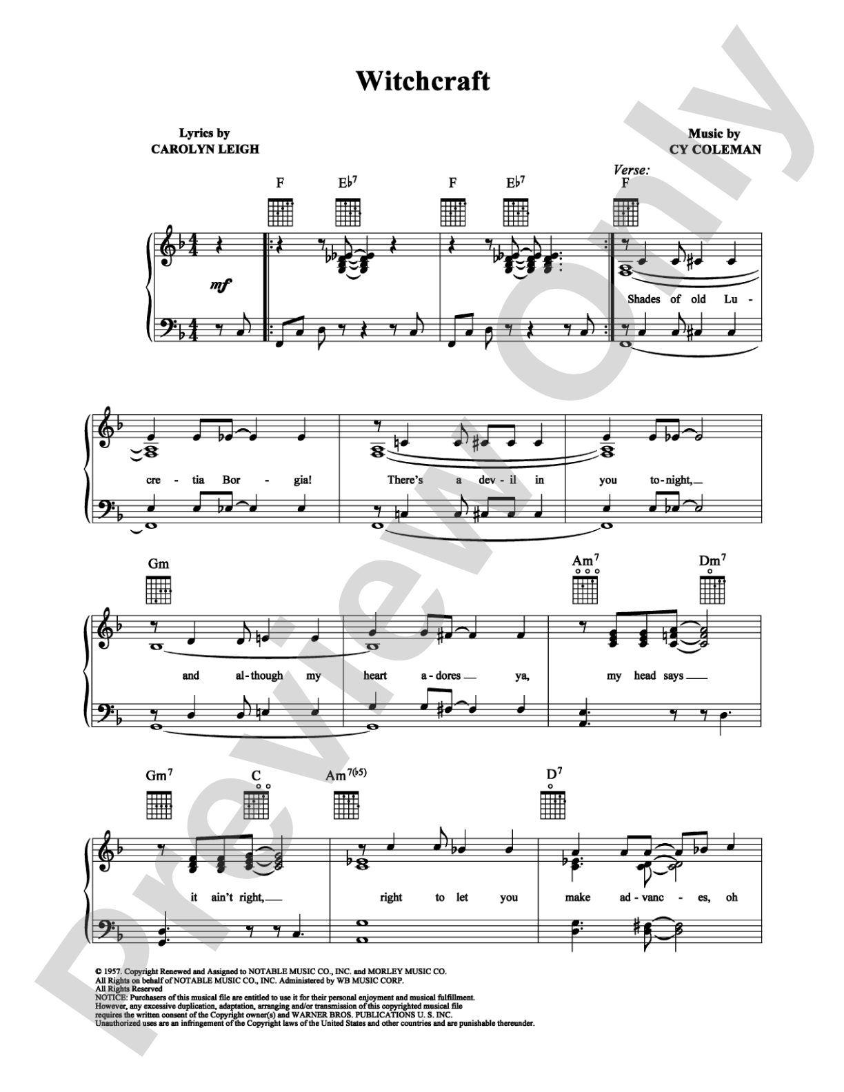 Witchcraft: Piano/Vocal/Chords Digital Sheet Music