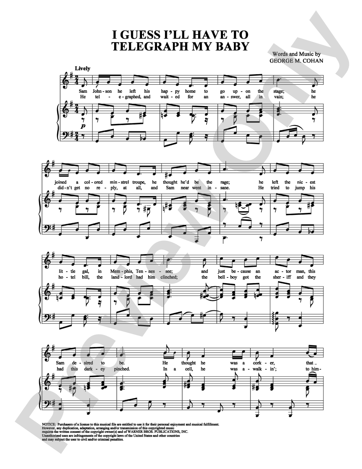 I Guess I'll Have to Telegraph My Baby: Piano/Vocal/Chords Digital Sheet Music