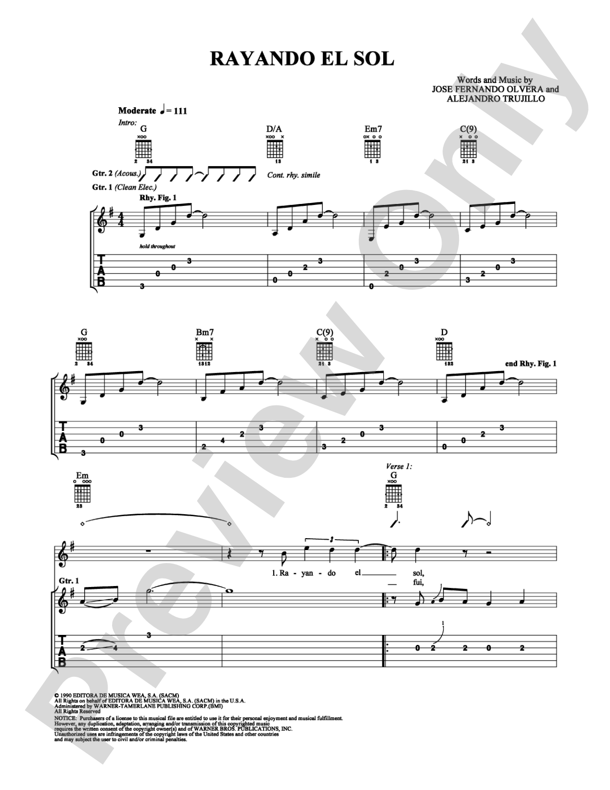 Rayando el Sol: Guitar TAB Digital Sheet Music