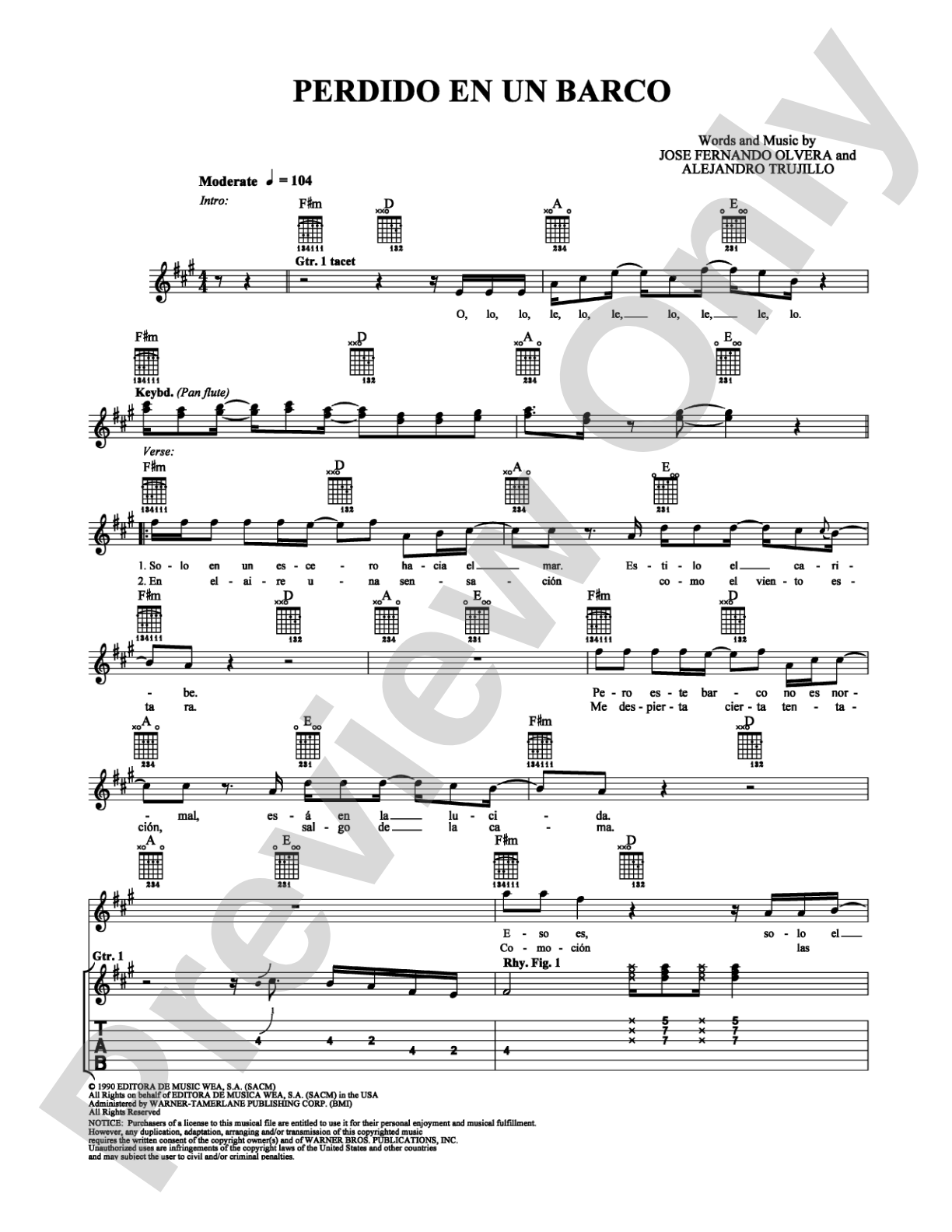 Perdido En Un Barco: Guitar TAB Digital Sheet Music