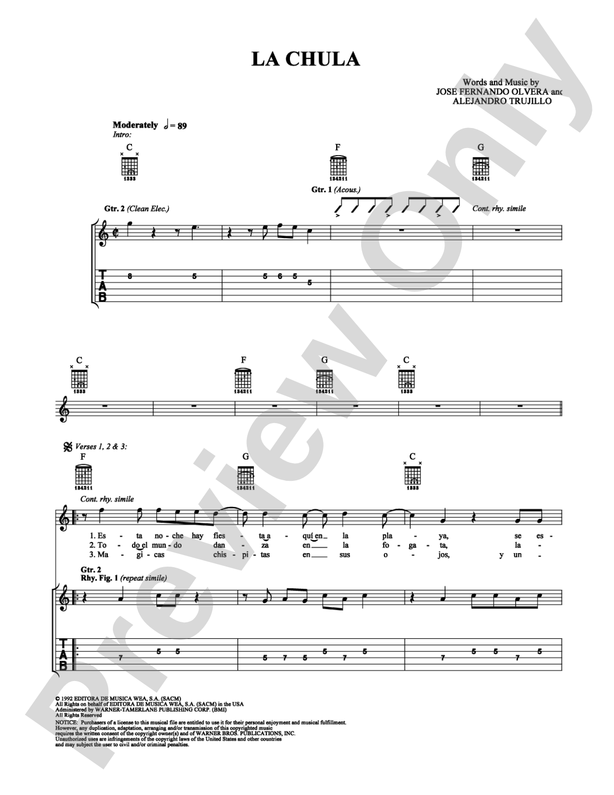 La Chula: Guitar TAB Digital Sheet Music