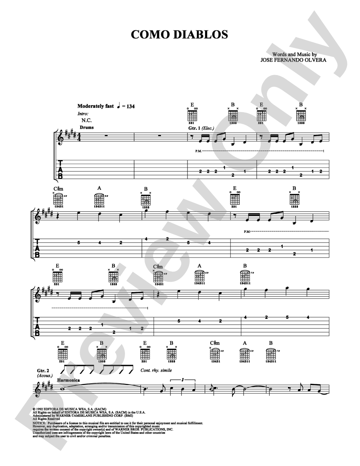 Como Diablos: Guitar TAB Digital Sheet Music