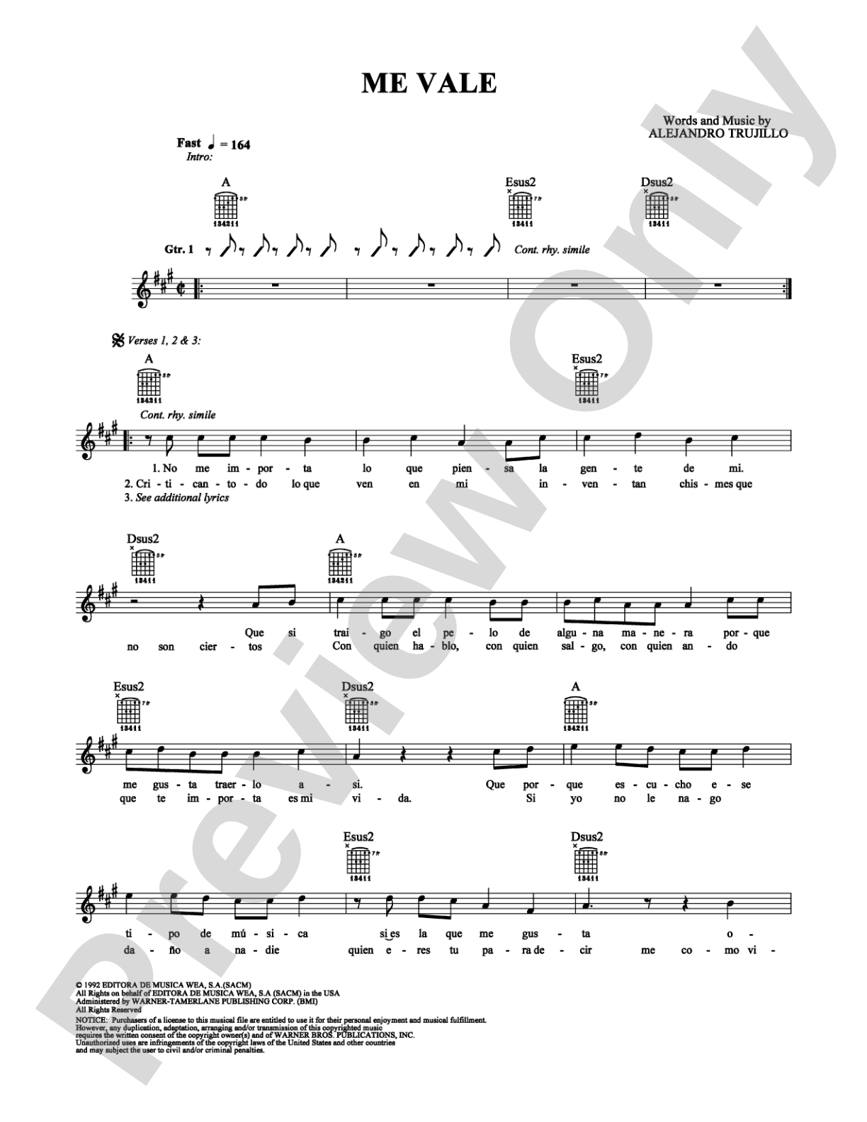 Me Vale: Guitar TAB Digital Sheet Music