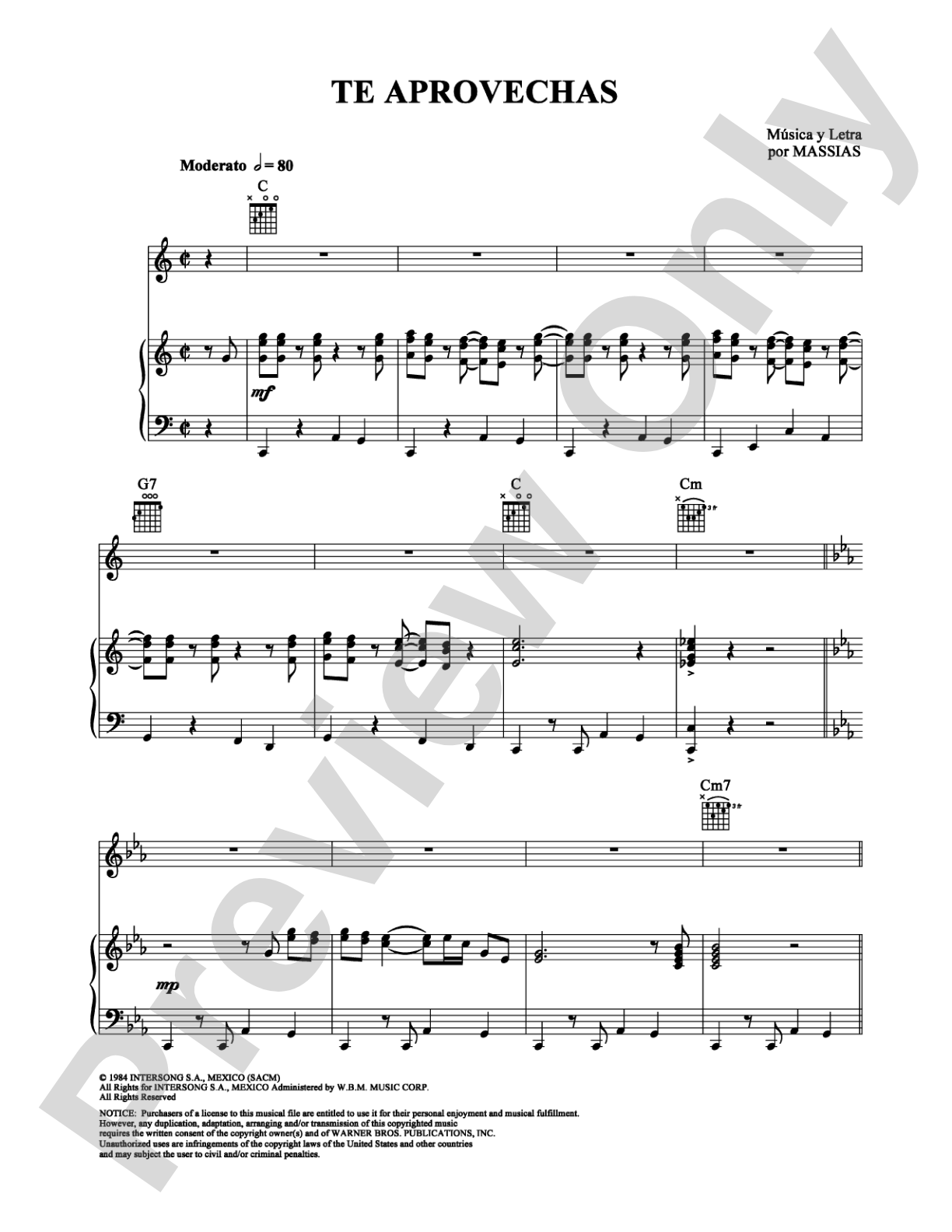 Te Aprovechas: Piano/Vocal/Chords Digital Sheet Music