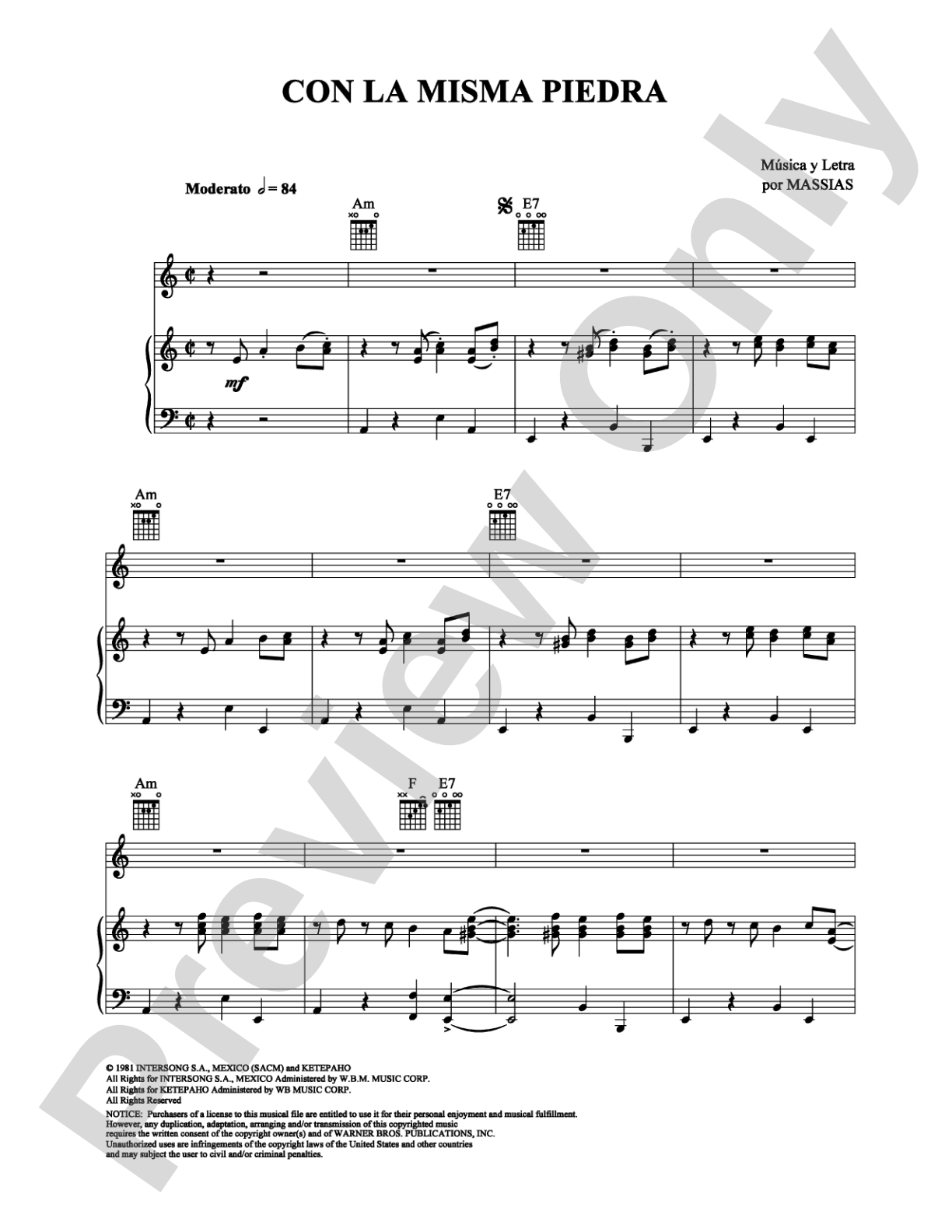 Con la Misma Piedra: Piano/Vocal/Chords Digital Sheet Music