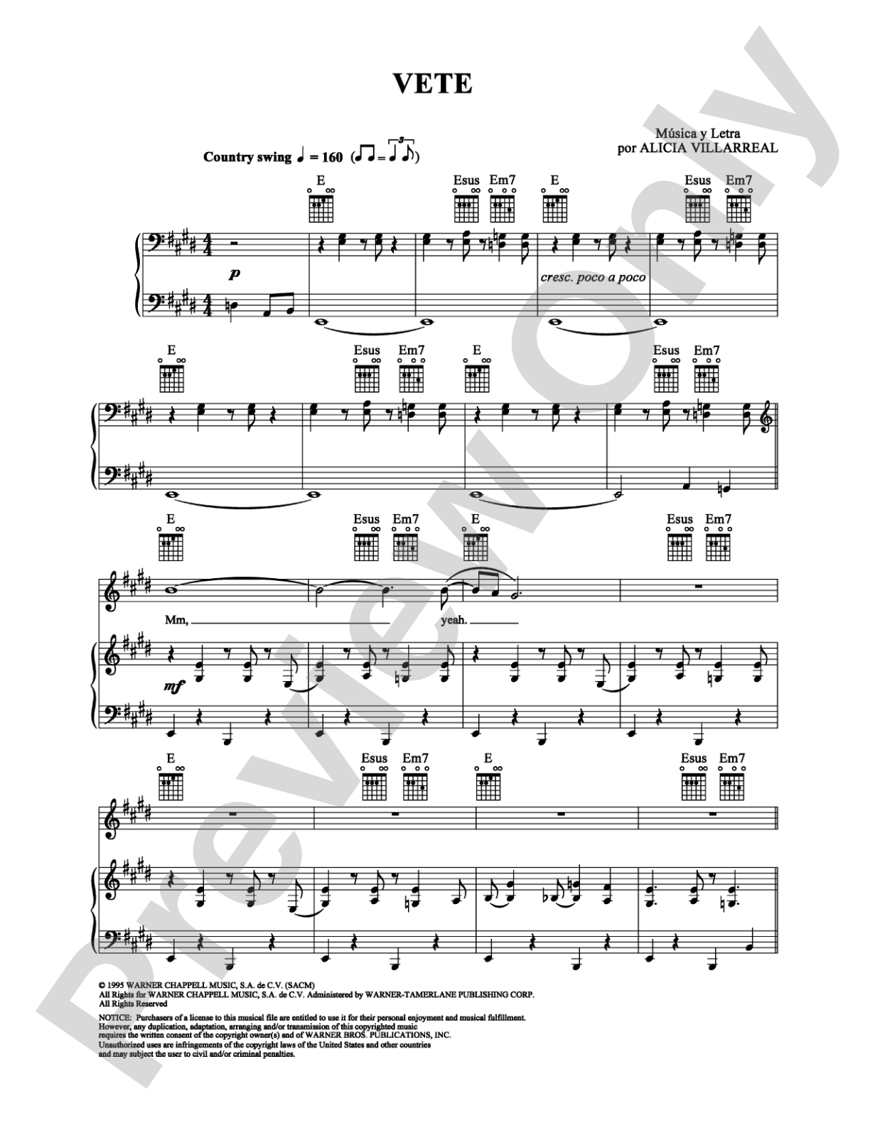 Vete: Piano/Vocal/Chords Digital Sheet Music