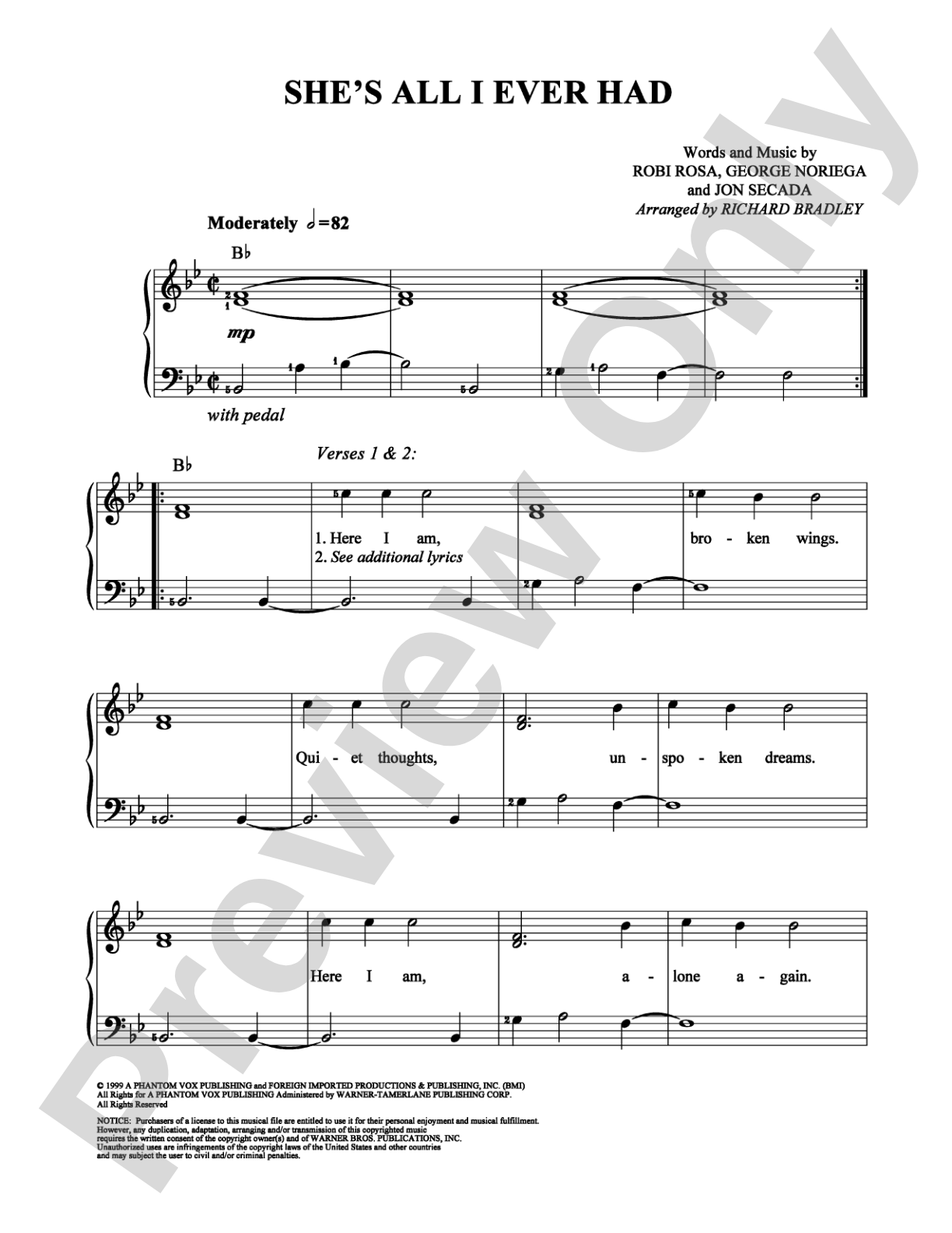She's All I Ever Had: Easy Piano Digital Sheet Music