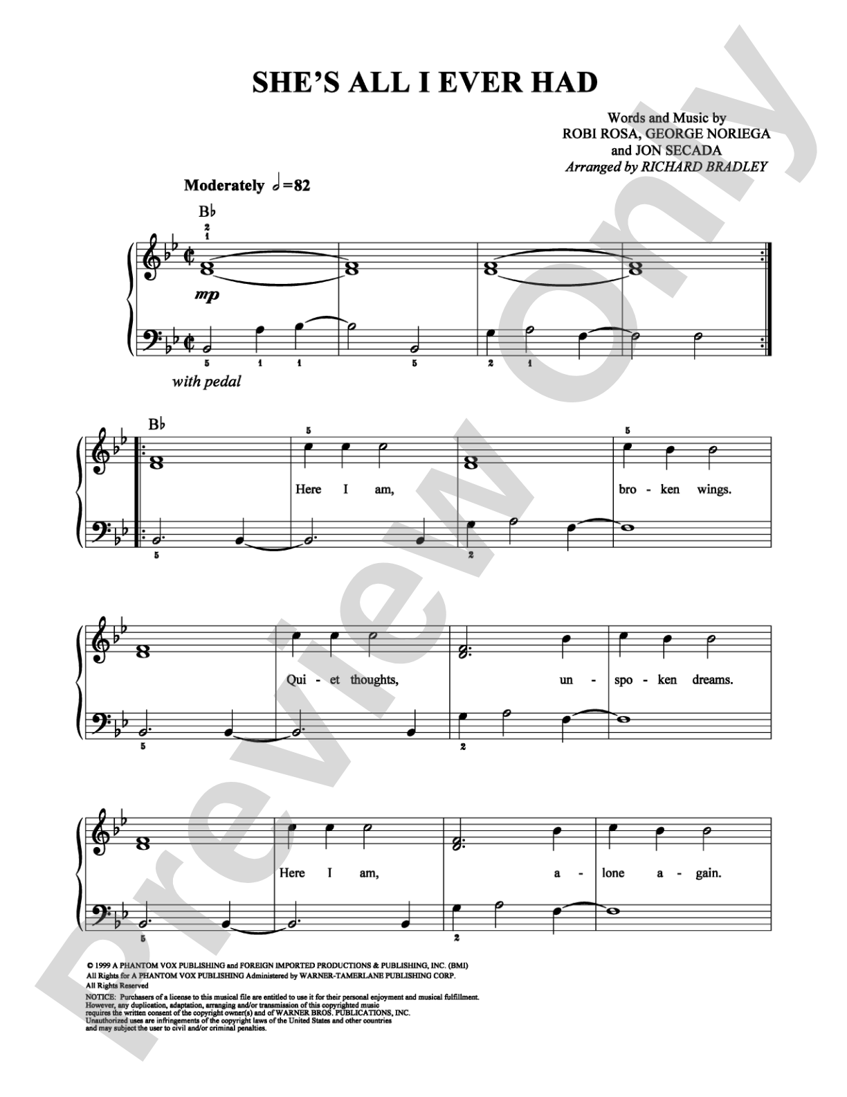 She's All I Ever Had: Easy Piano Digital Sheet Music