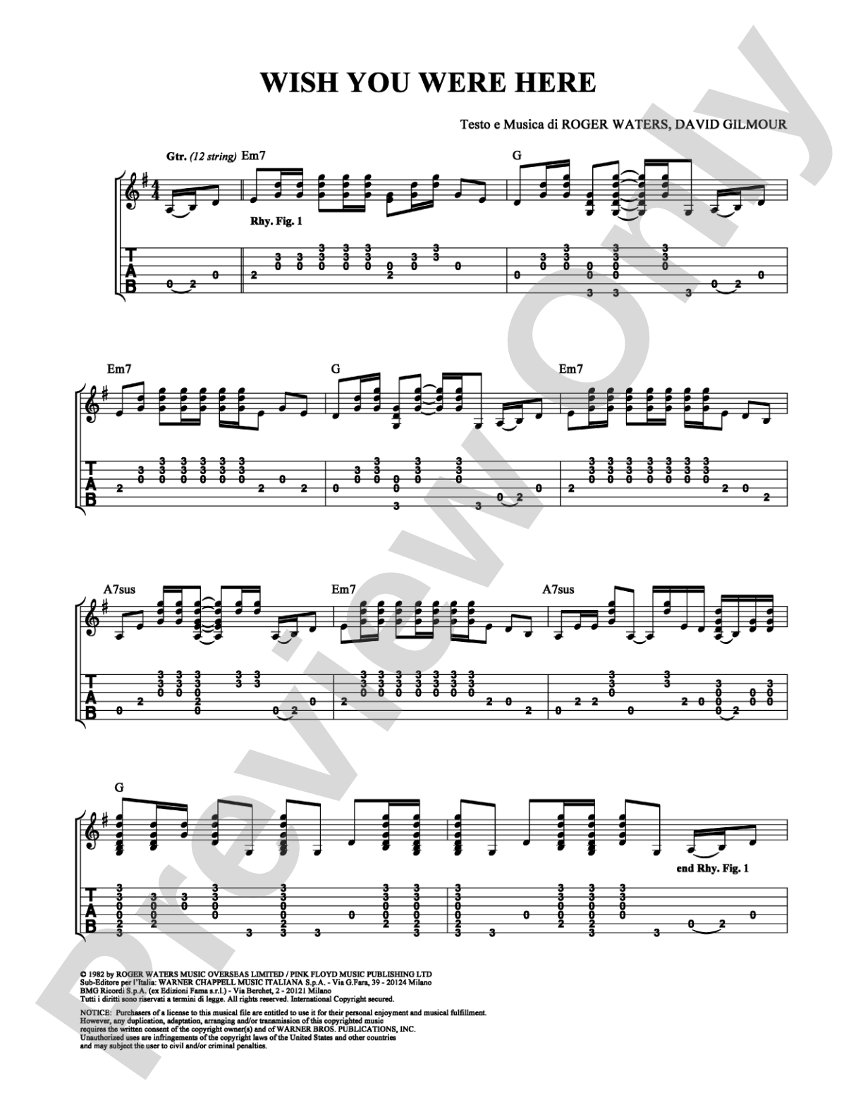 Wish You Were Here: Guitar TAB Digital Sheet Music